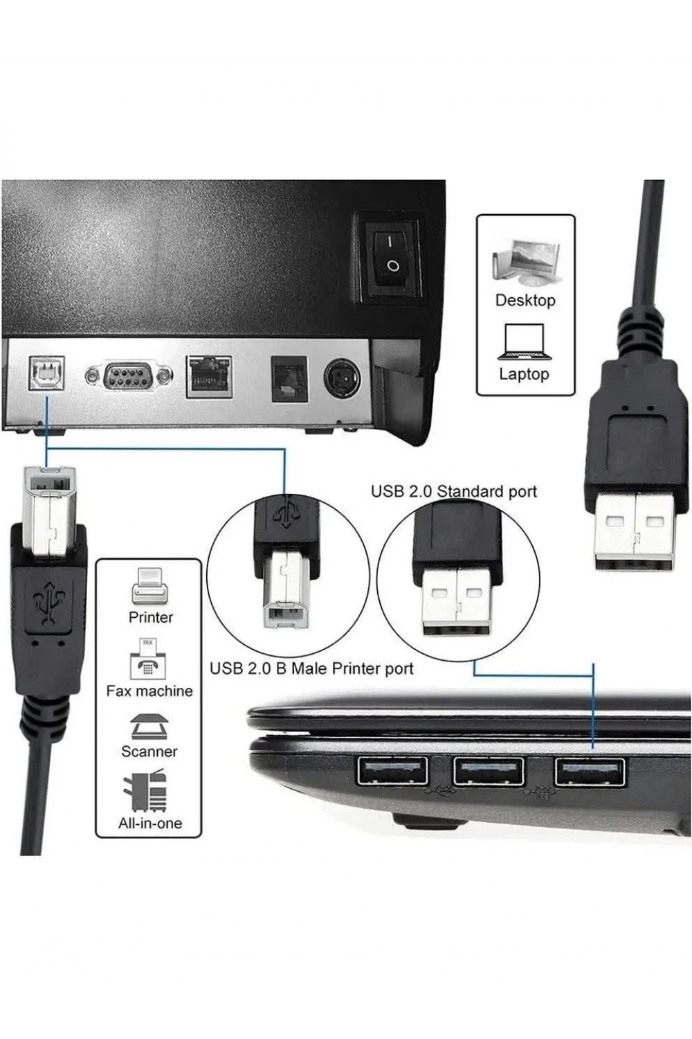 USB 2.0B Yazıcı Printer Bağlantı Kablosu 5m