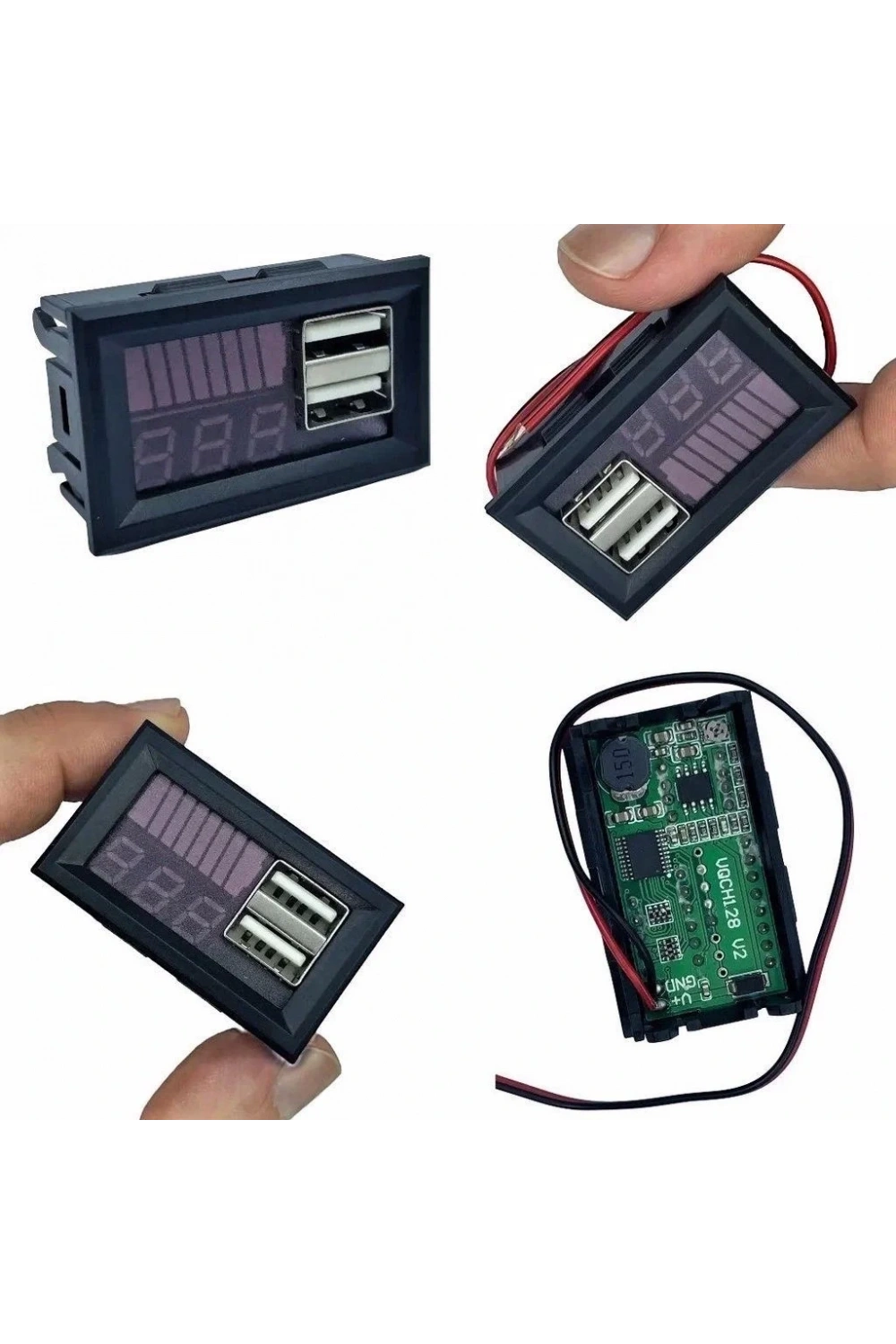 USB Çıkışlı Dijital Voltmetre Ekranlı 5V 2A IOS-Android Çıkışlı