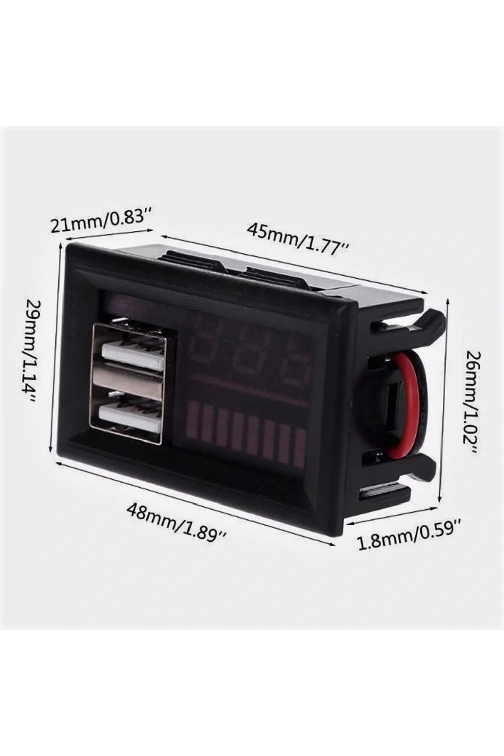 USB Çıkışlı Dijital Voltmetre Ekranlı 5V 2A IOS-Android Çıkışlı