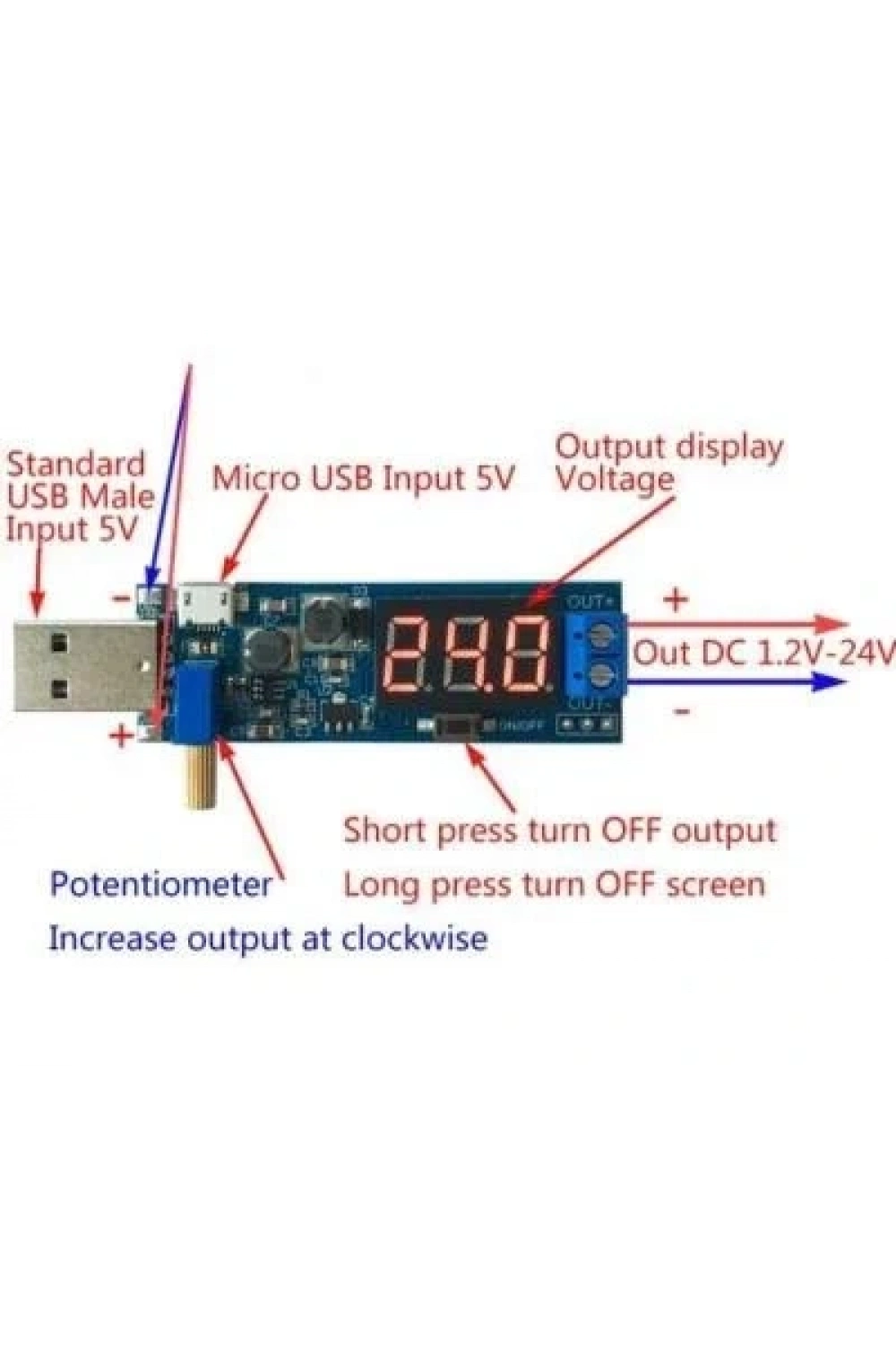 USB Güçlendirici Voltaj Regülatörü (5V to 3.3V-24V)
