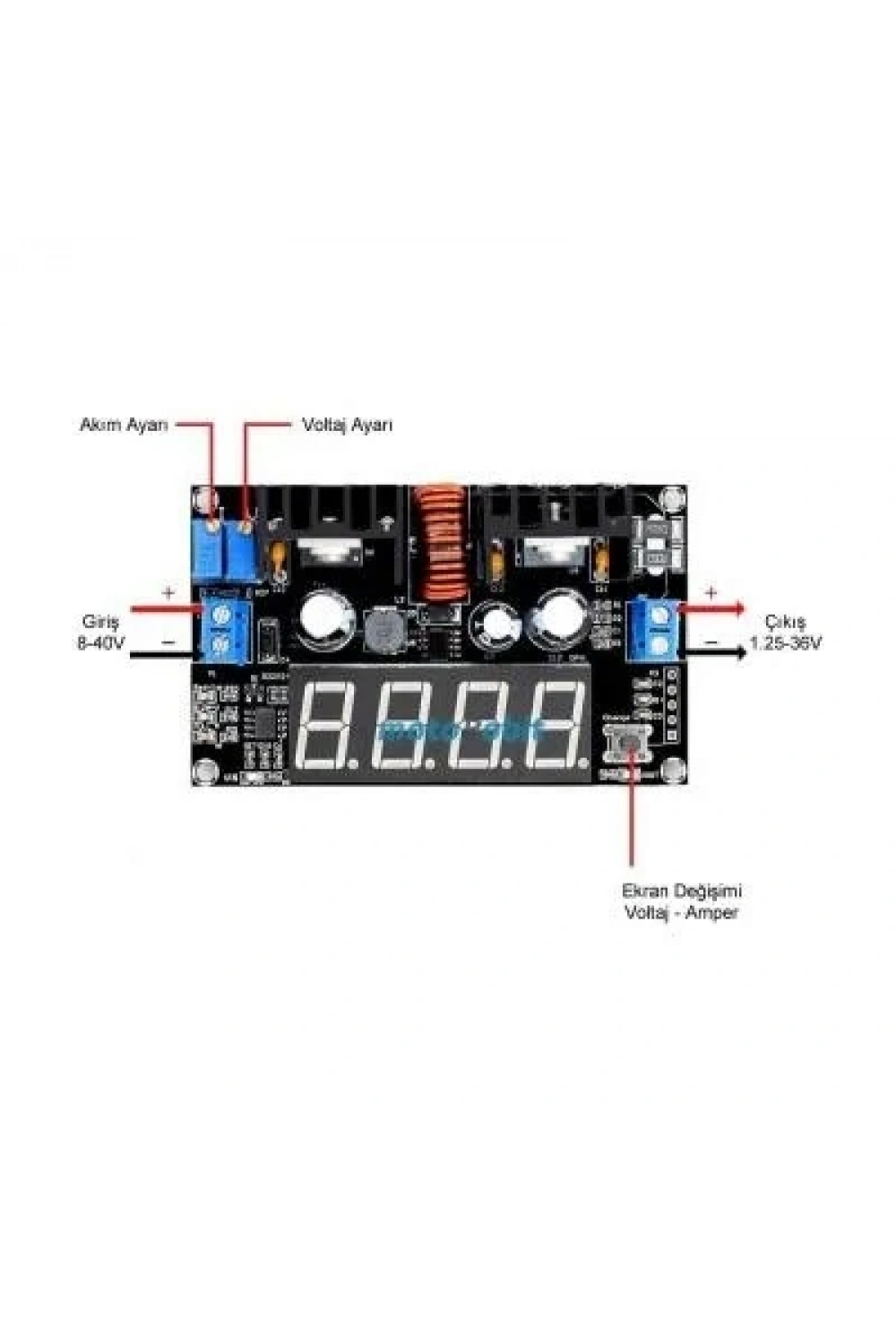 VHM-101 5A Ekranlı Amper Ayarlı Voltaj Düşürücü