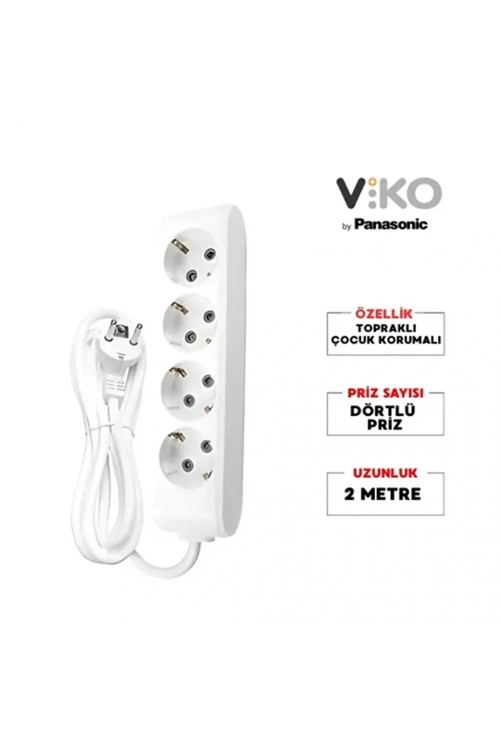 Viko Multi-Let Dörtlü Grup Priz Topraklı Kablolu Çocuk Korumalı 2 Mt