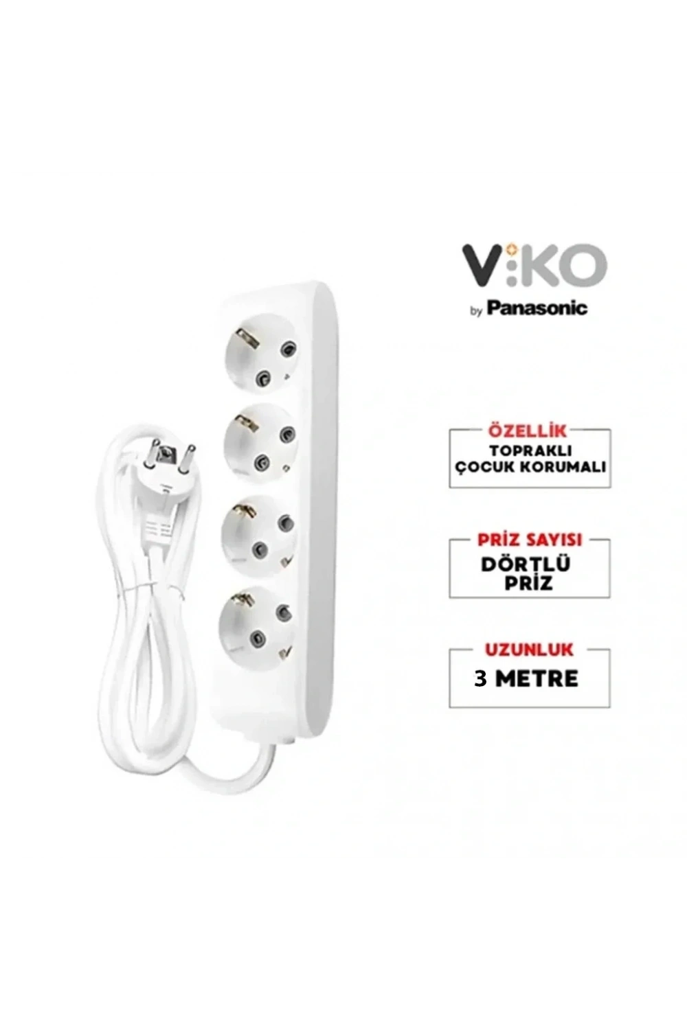Viko Multi-Let Dörtlü Grup Priz Topraklı Kablolu Çocuk Korumalı 3 Mt