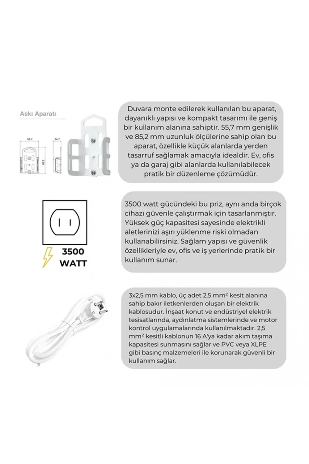 Viko Multi-Let Dörtlü Grup Priz Topraklı Kablolu Çocuk Korumalı 3 Mt