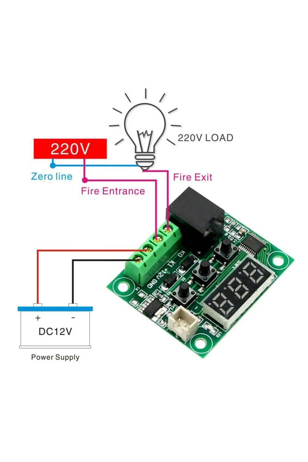W1209 Röle Çıkışlı Dijital Termostat Kuluçka Akvaryum Sıcaklık Kontrol Kartı