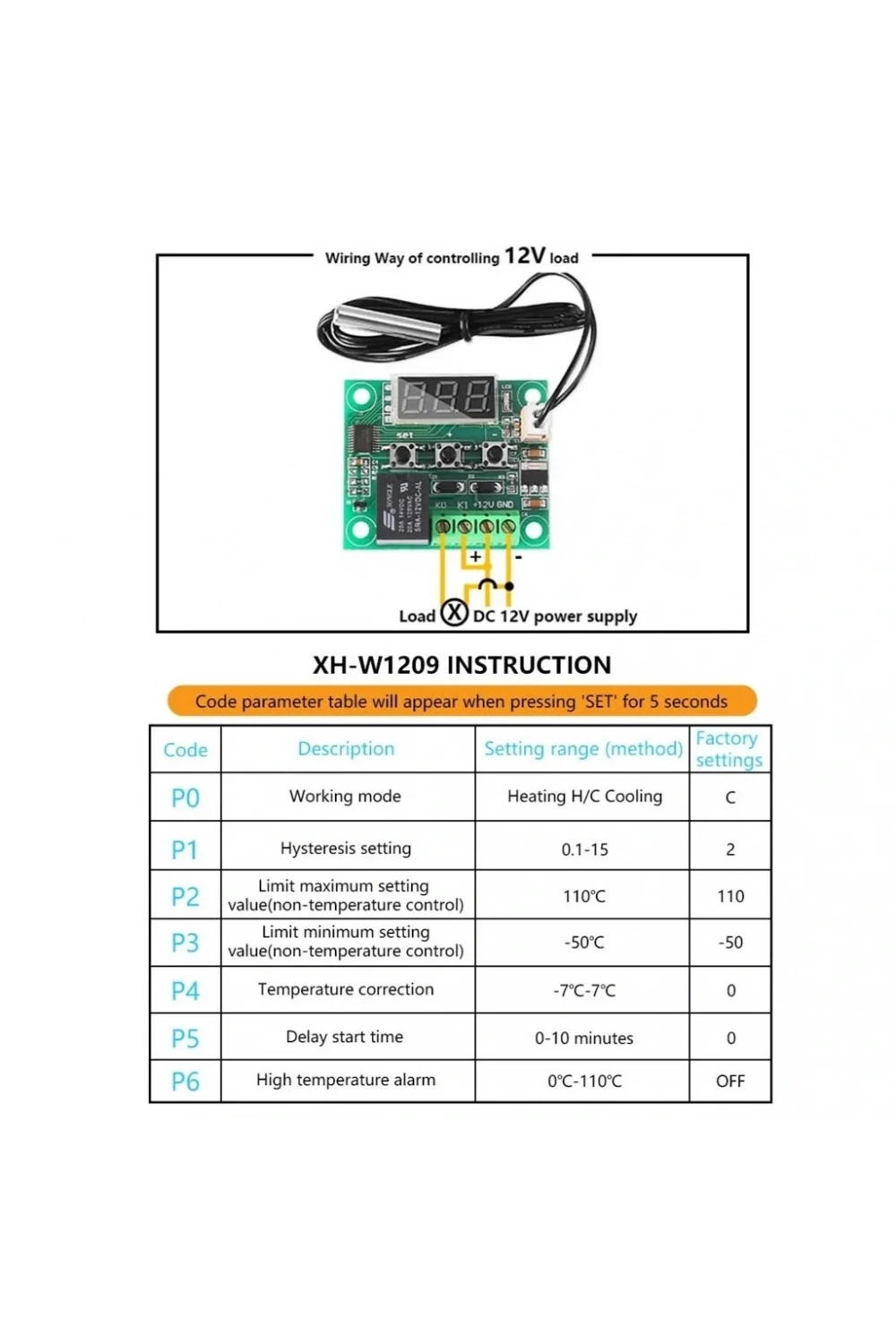 W1209 Röle Çıkışlı Dijital Termostat Kuluçka Akvaryum Sıcaklık Kontrol Kartı