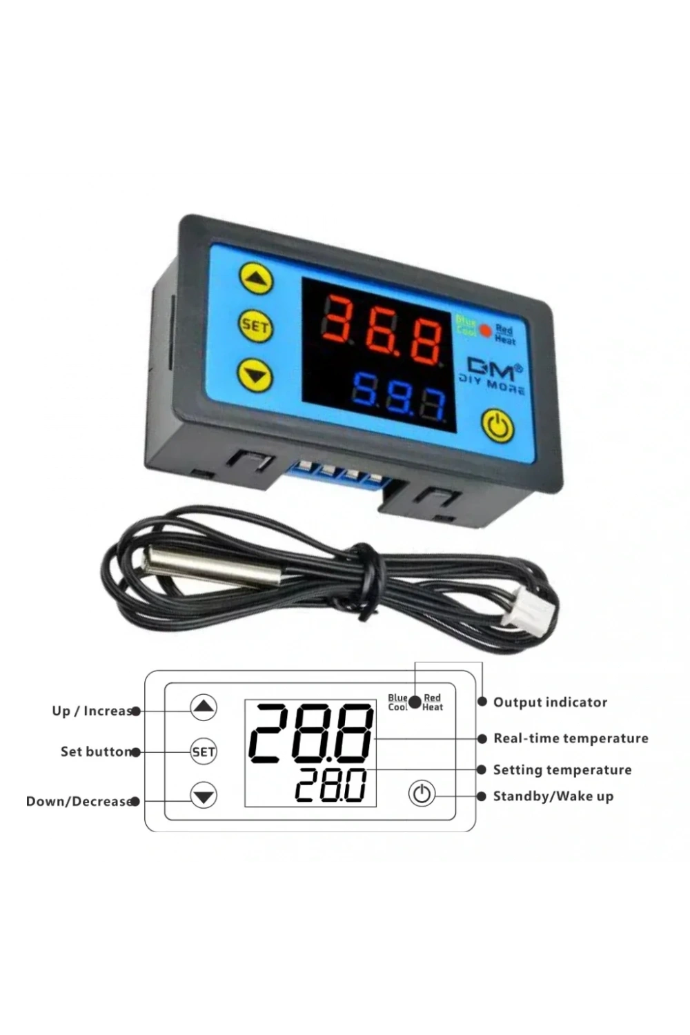 W3231 ZFX-W1608 DC12V Uzaktan Kumandalı Dijital Termostat