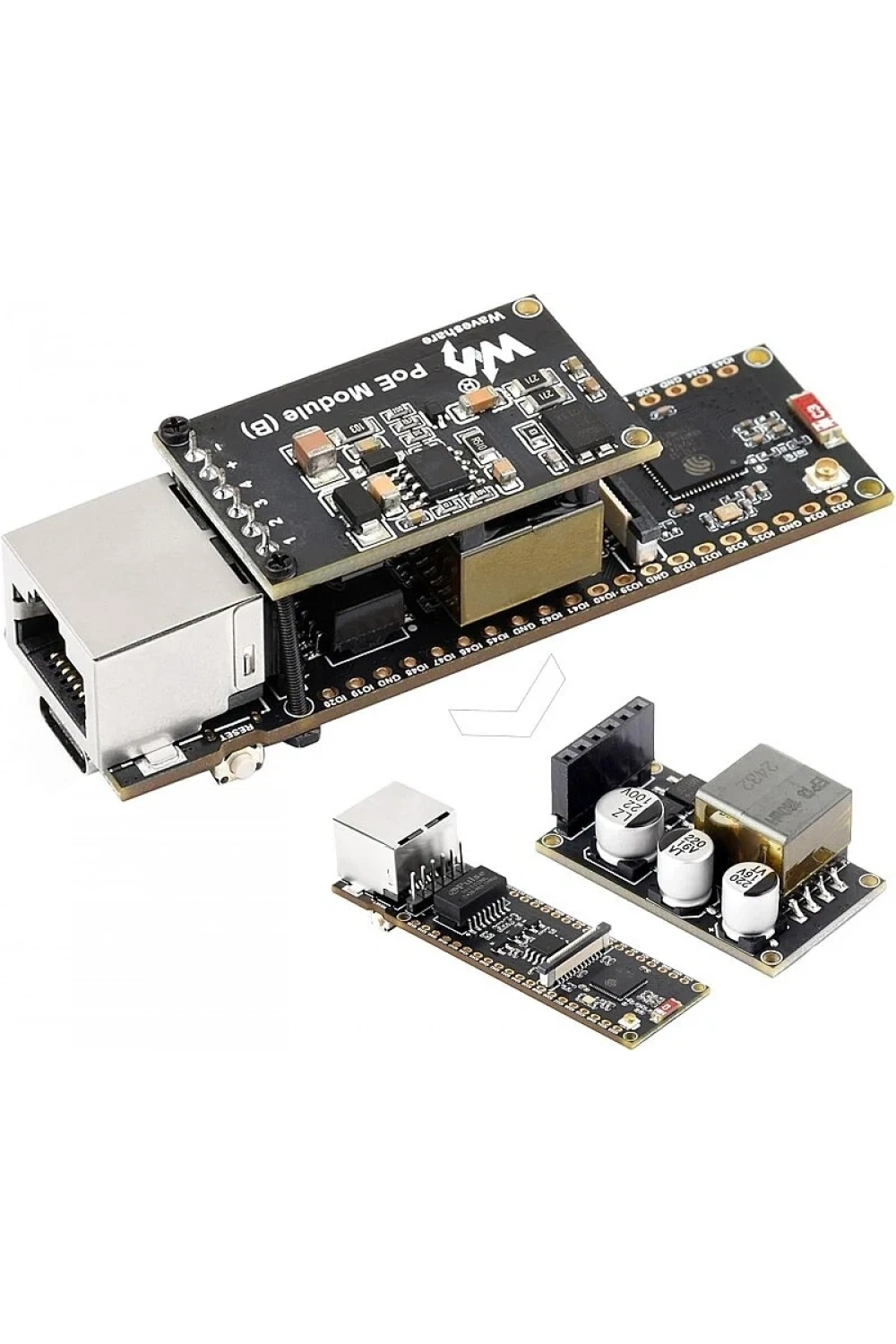Waveshare ESP32-S3 PoE ETH Ethernet Geliştirme Kartı - Wi-Fi, Bluetooth ve PoE Modülü Dahil