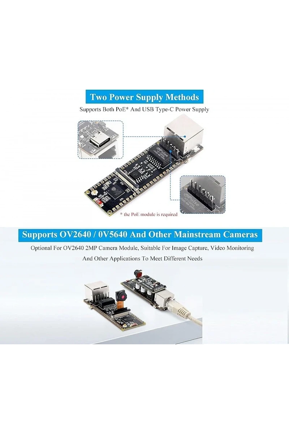 Waveshare ESP32-S3 PoE ETH Ethernet Geliştirme Kartı - Wi-Fi, Bluetooth ve PoE Modülü Dahil