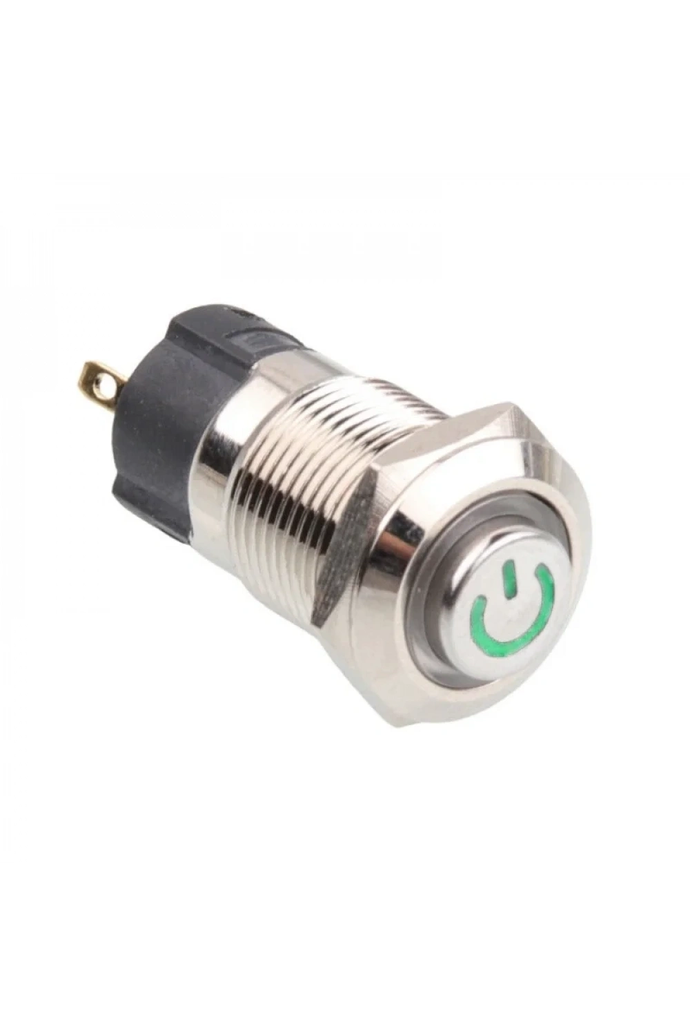 WD12A-G1-C 12mm Çıkık Yaylı Işıklı Power Metal Buton - Yeşil