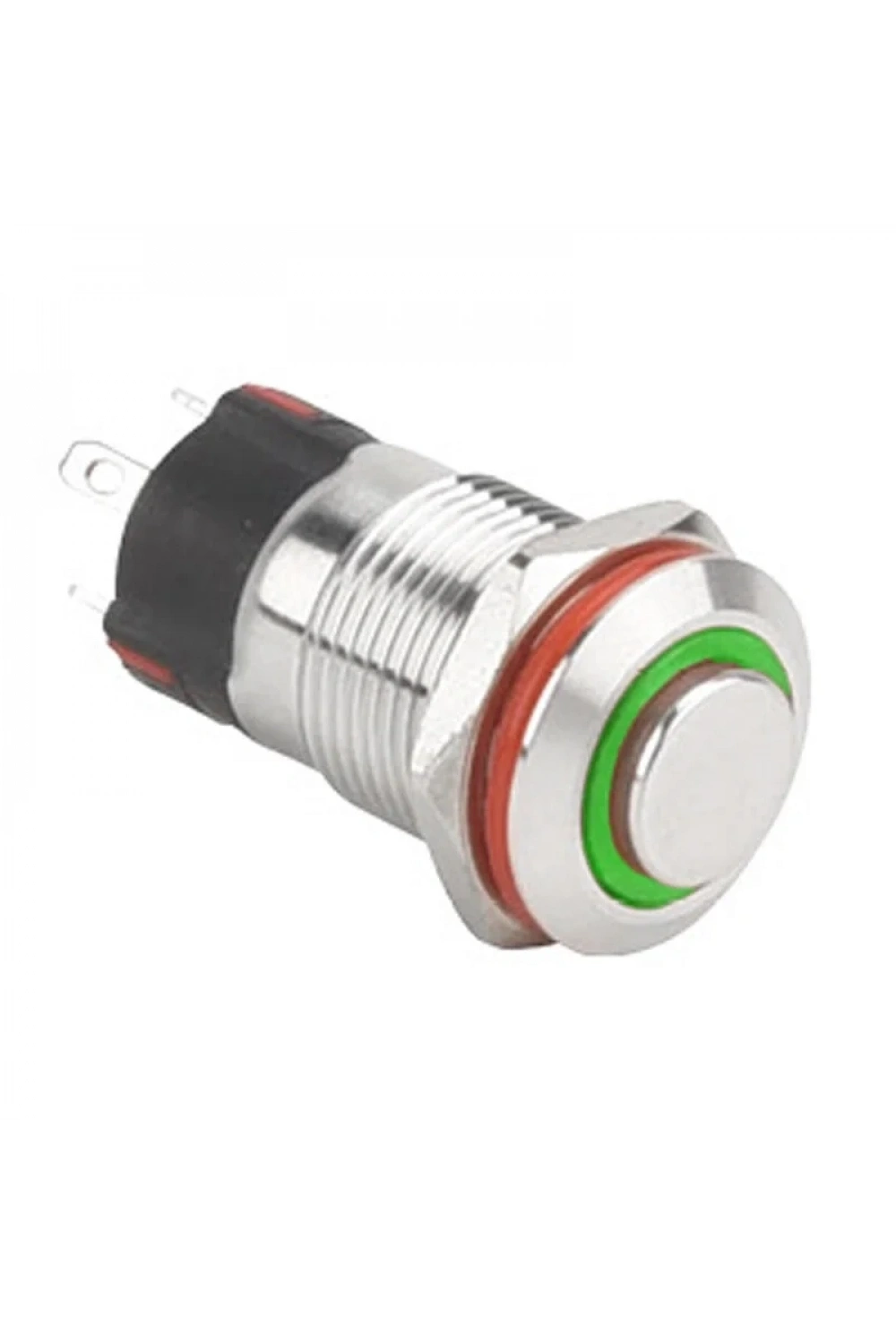 WD12A-G1-E 12mm Çıkık Yaylı Işıklı Metal Buton - Yeşil