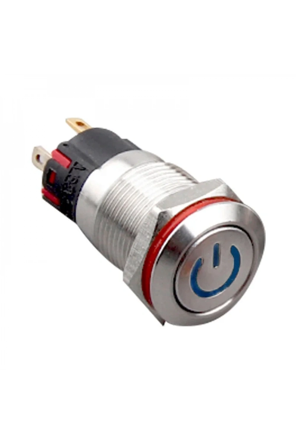 WD12A-P1Z-C 12mm Düz Anahtarlı Işıklı Power Metal Buton - Mavi