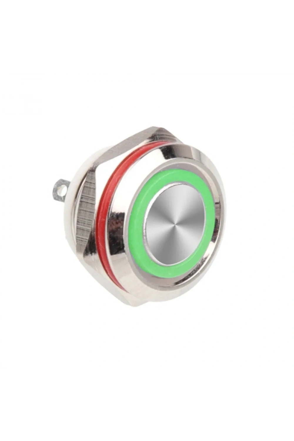 WD12C1-Pin-P1-E 12mm Düz Yaylı Işıklı Metal Buton - Yeşil