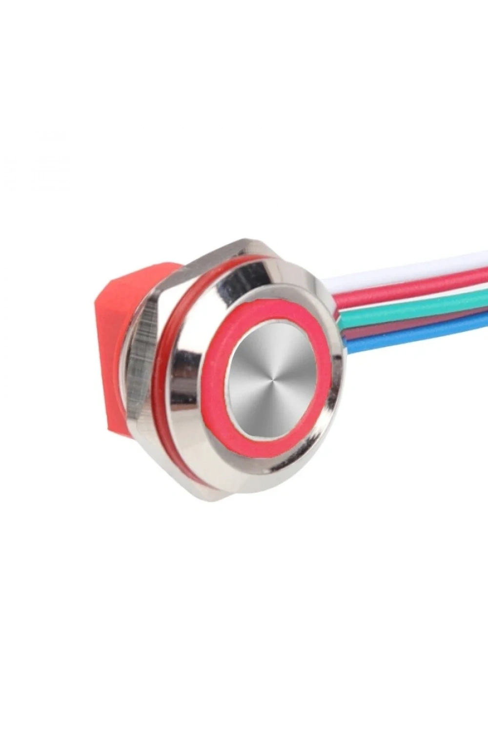 WD12C1-Wired-P1-E 12mm Düz Yaylı Kırmızı Işıklı Metal Buton - Kablolu