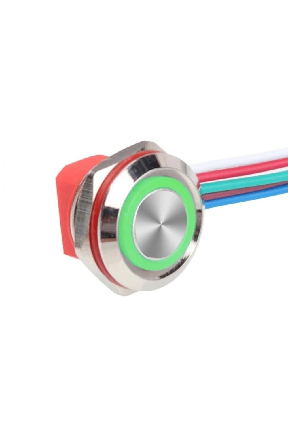 WD12C1-Wired-P1-E 12mm Düz Yaylı Yeşil Işıklı Metal Buton - Kablolu
