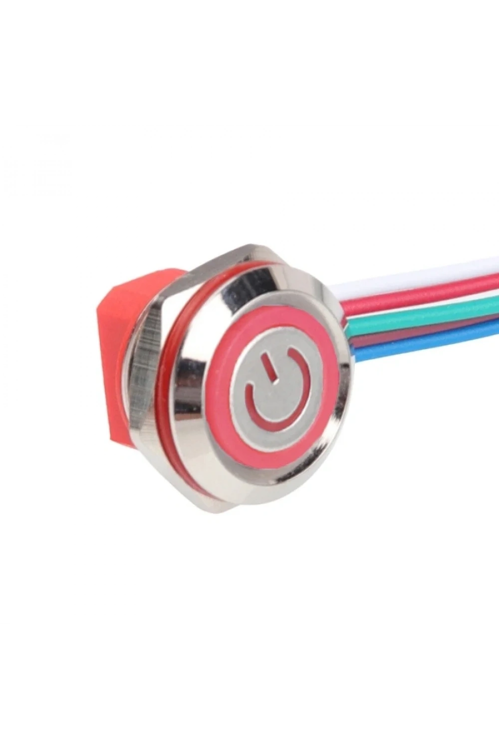 WD12C1-Wired-P1-EC 12mm Düz Yaylı Kırmızı Işıklı Metal Buton - Kablolu