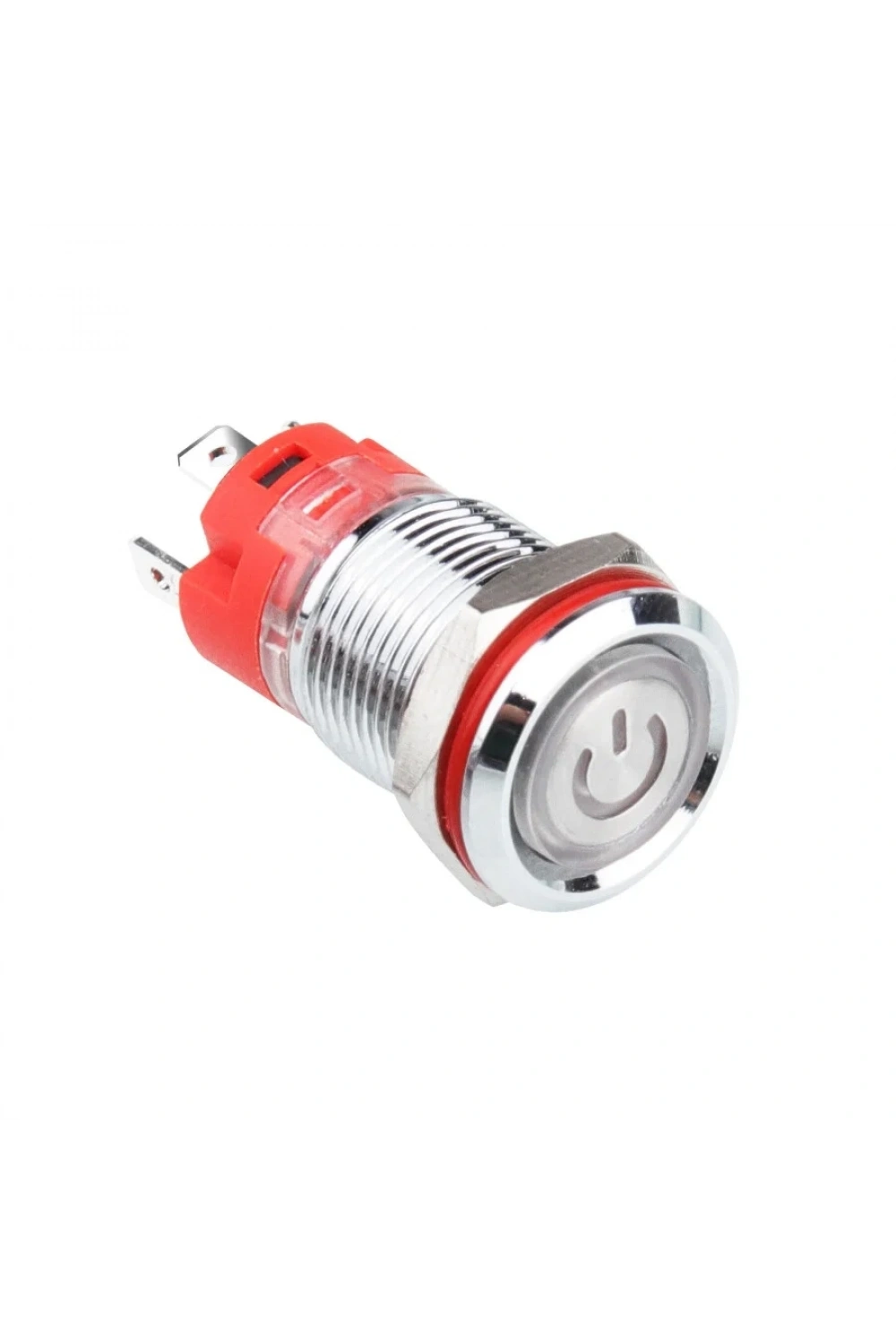 WD12D-P1-EC 12mm Düz Yaylı Işıklı Power Metal Buton - Kırmızı