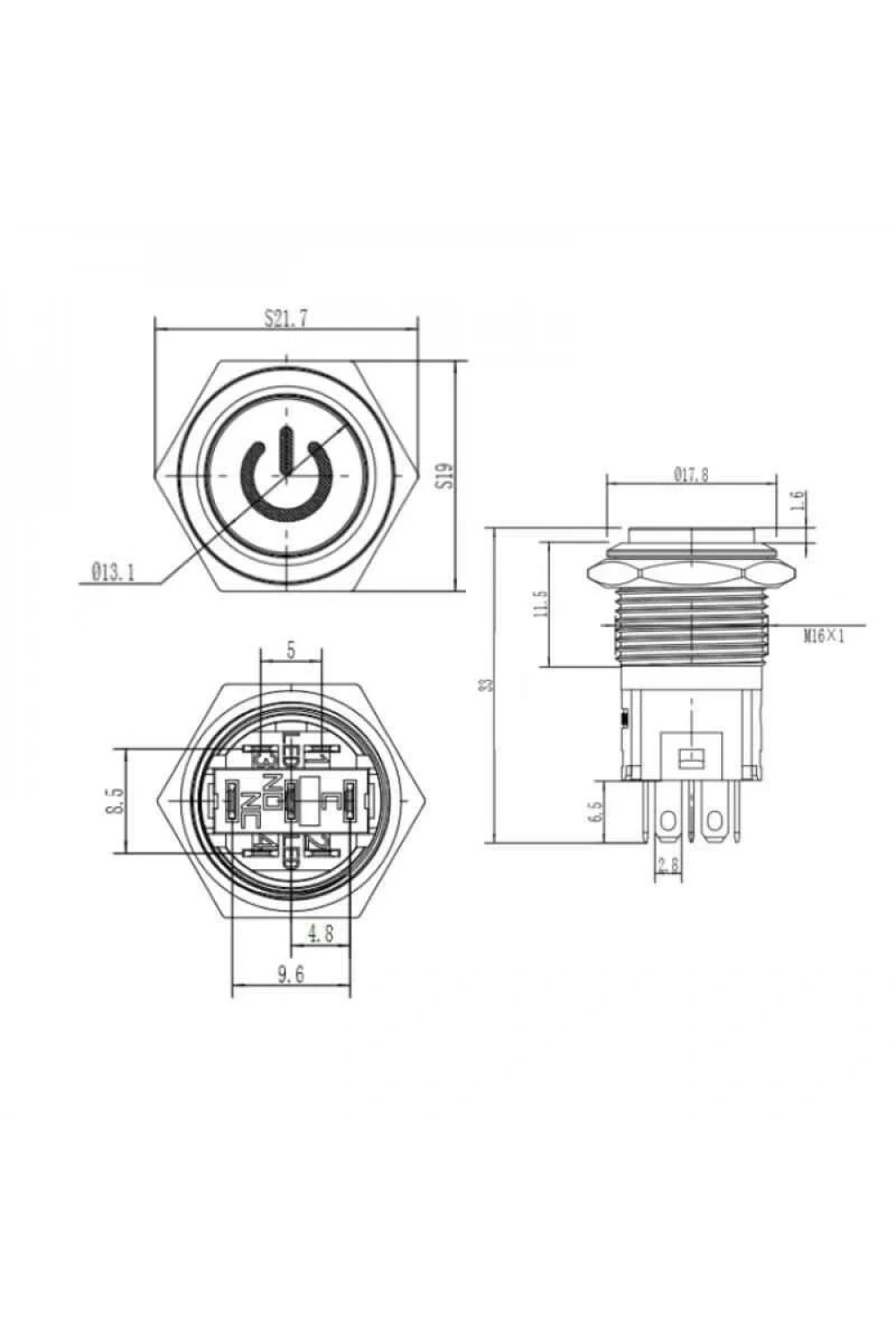 WD16A-G1-C 16mm Çıkık Yaylı Işıklı Power Metal Buton - Kırmızı