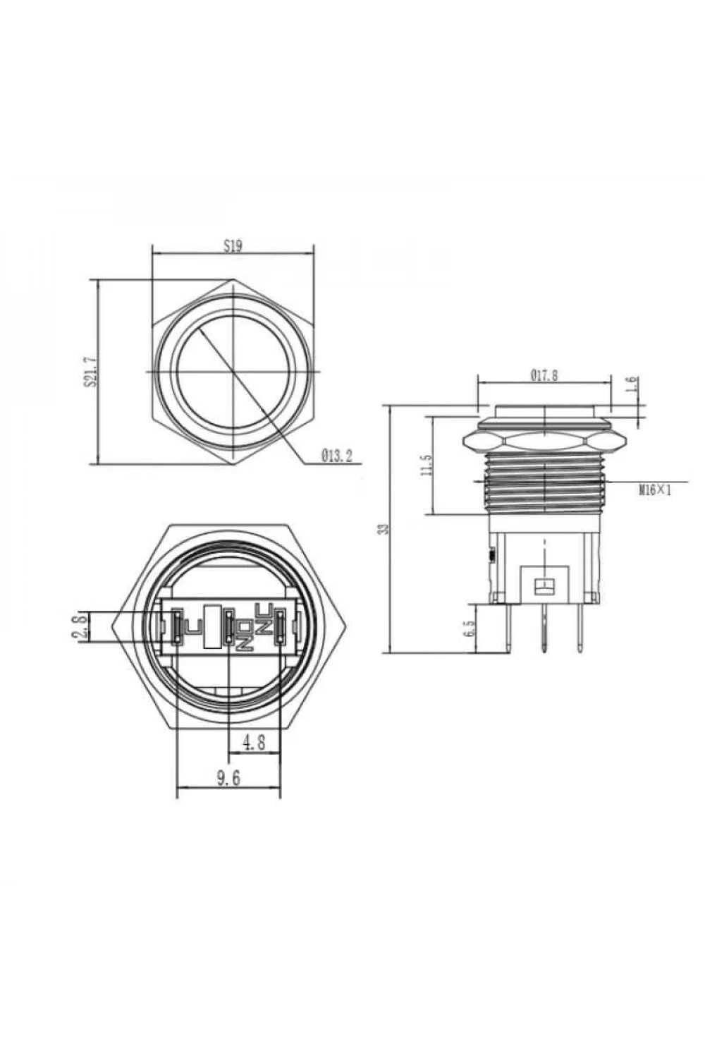 WD16A-G1Z 16mm Çıkık Anahtarlı Metal Buton