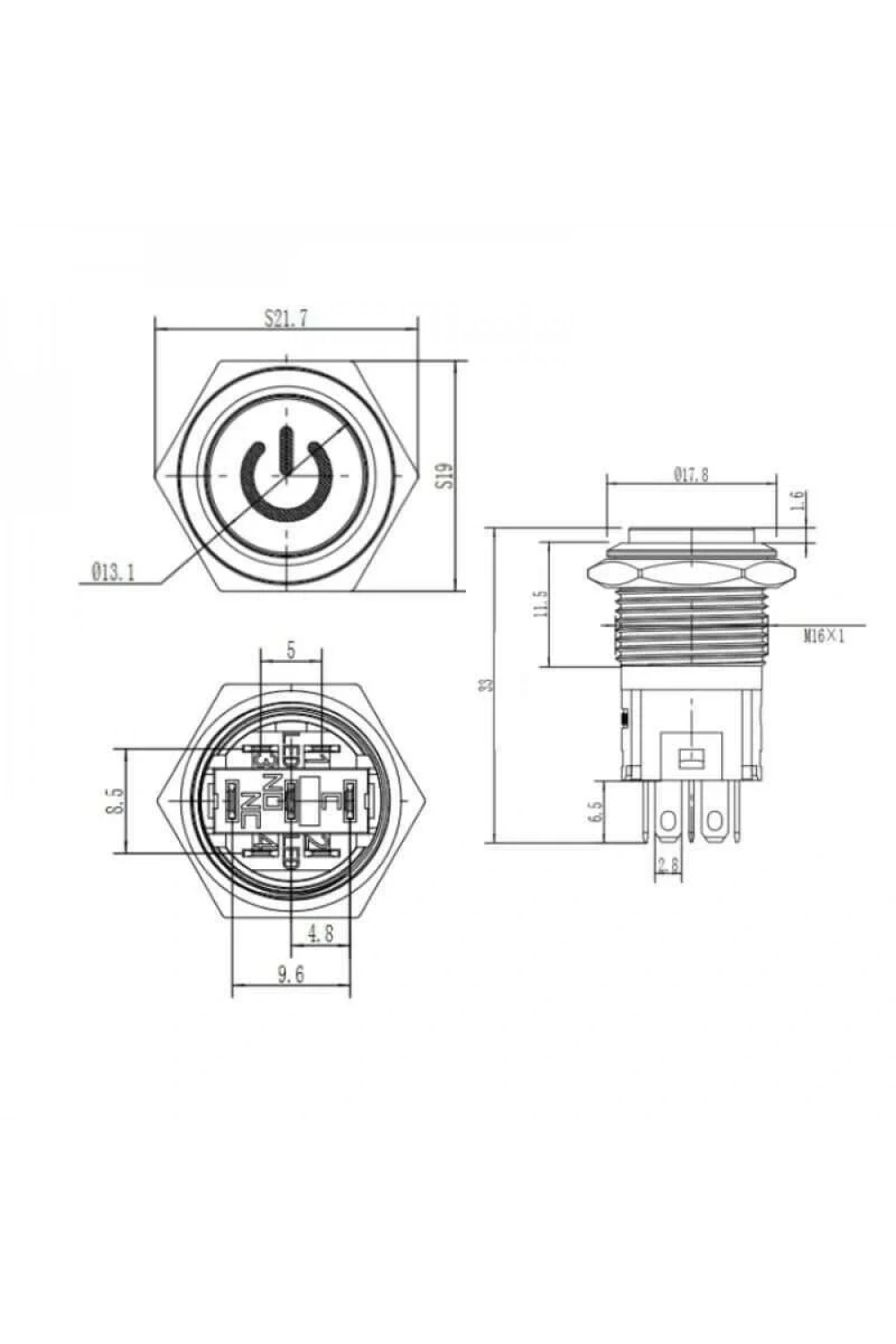 WD16A-G1Z-C 16mm Çıkık Anahtarlı Işıklı Power Metal Buton - Mavi