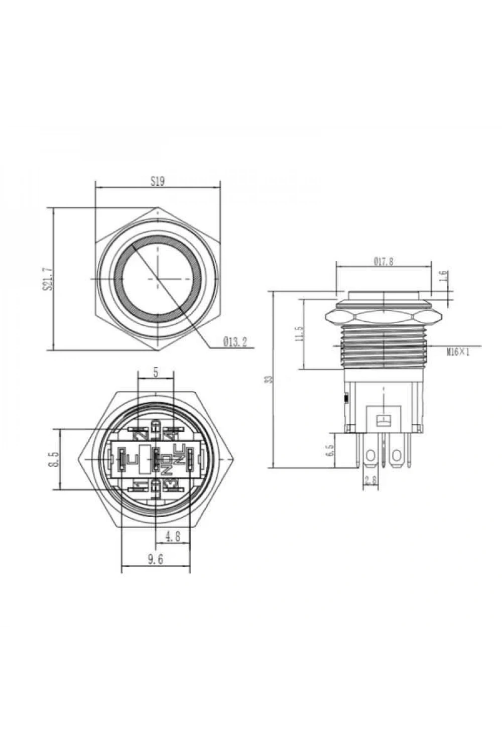 WD16A-G1Z-E 16mm Çıkık Anahtarlı Işıklı Metal Buton - Kırmızı