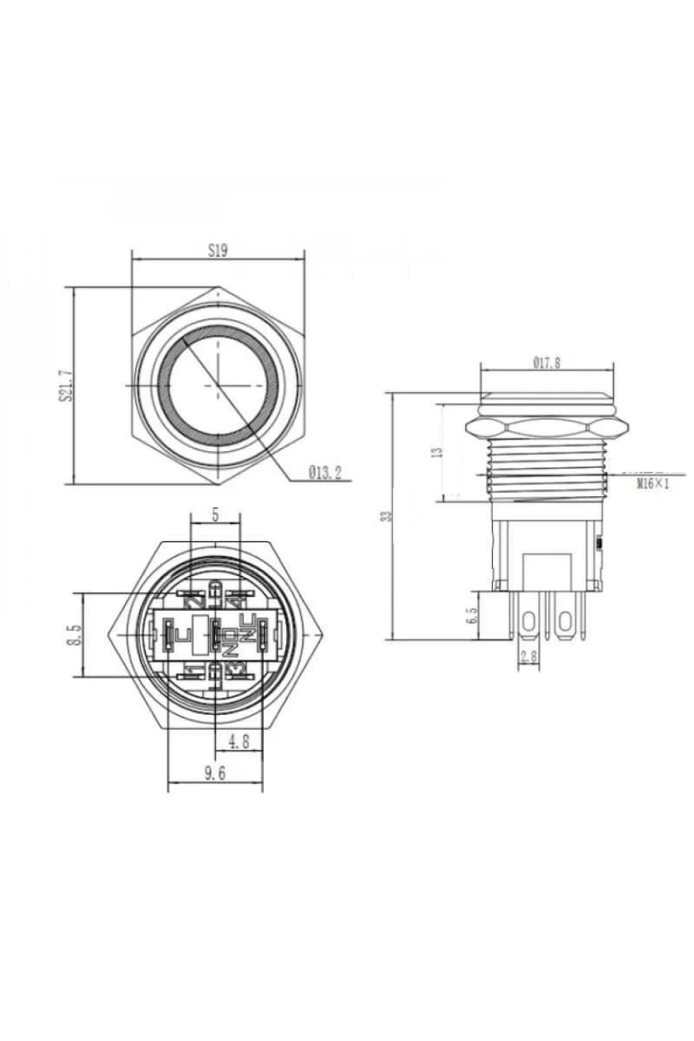WD16A-P1-E 16mm Düz Yaylı Işıklı Metal Buton - Yeşil