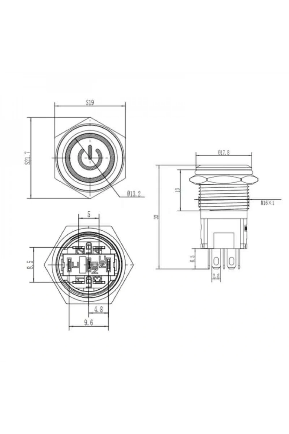 WD16A-P1-EC 16mm Düz Yaylı Işıklı Power Metal Buton - Kırmızı