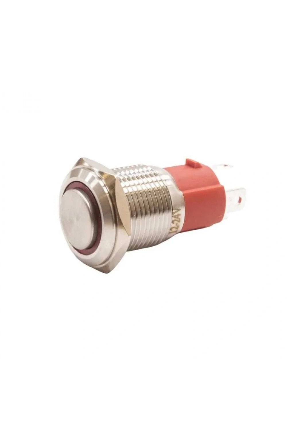 WD16D-G1-E 16mm Çıkık Yaylı Işıklı Metal Buton - Kırmızı