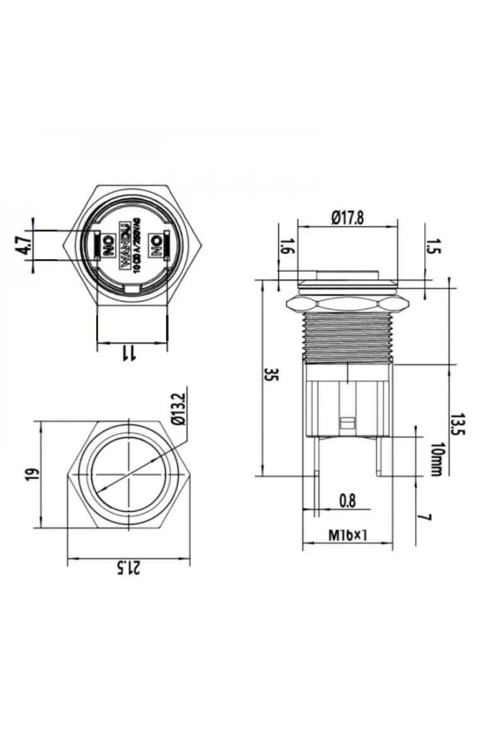 WD16D-G1Z 16mm Çıkık Anahtarlı Metal Buton