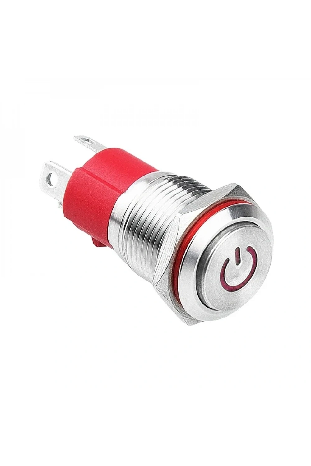 WD16D-G1Z-C 16mm Çıkık Anahtarlı Işıklı Power Metal Buton - Kırmızı