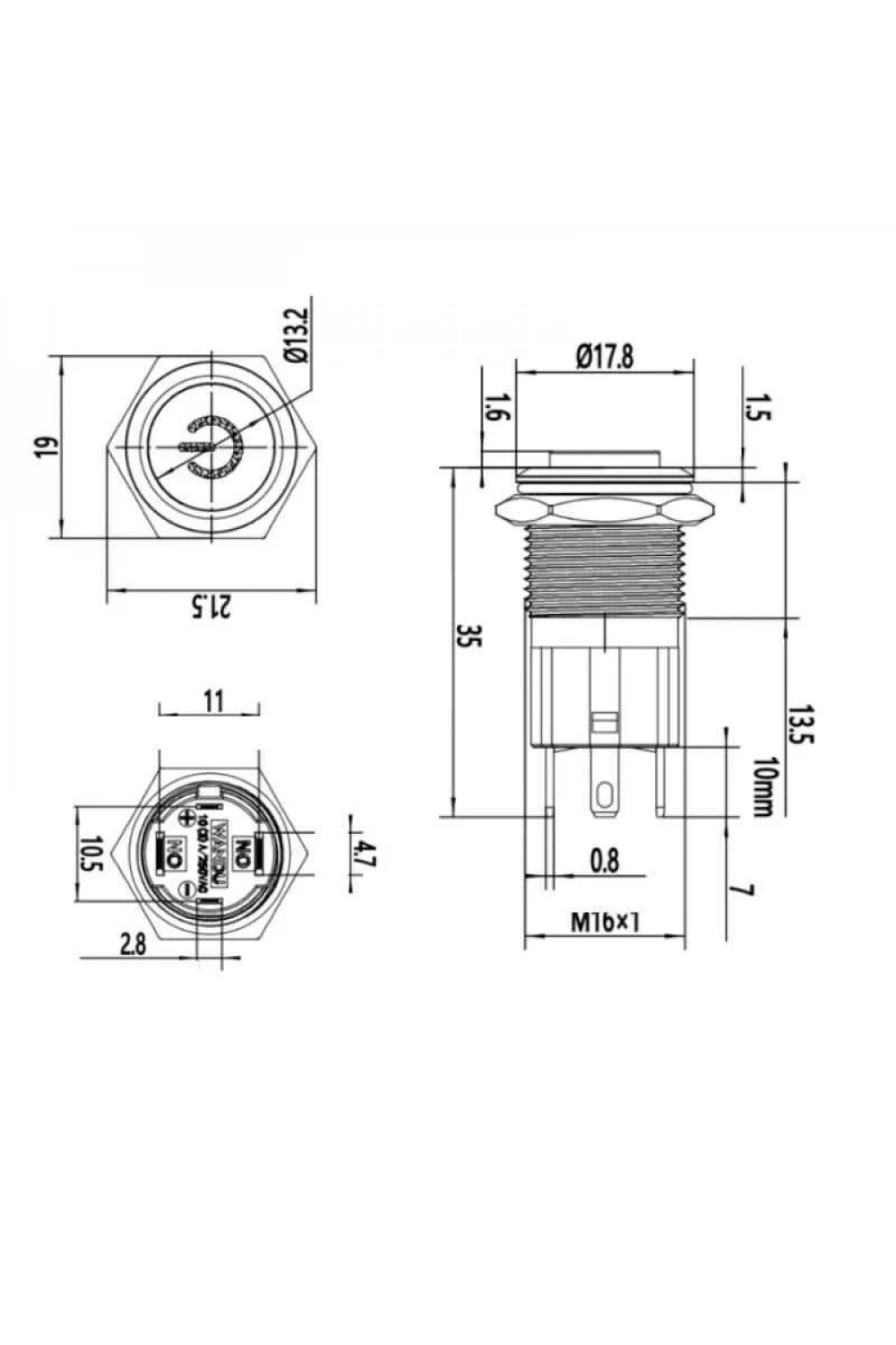 WD16D-G1Z-C 16mm Çıkık Anahtarlı Işıklı Power Metal Buton - Kırmızı