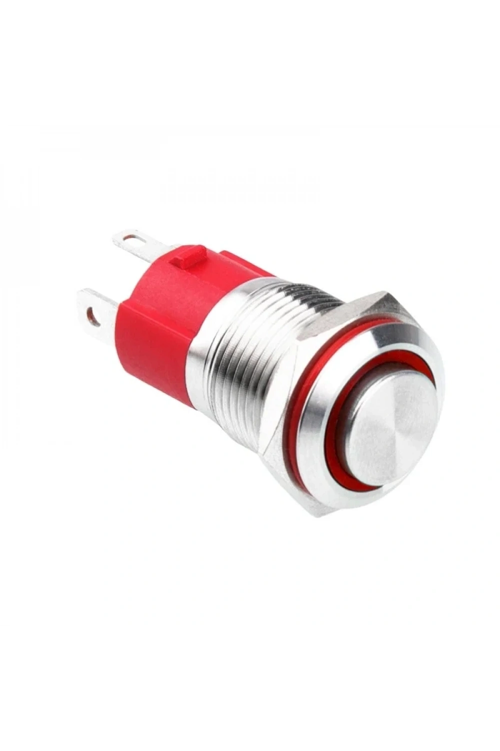 WD16D-G1Z-E 16mm Çıkık Anahtarlı Işıklı Metal Buton - Kırmızı