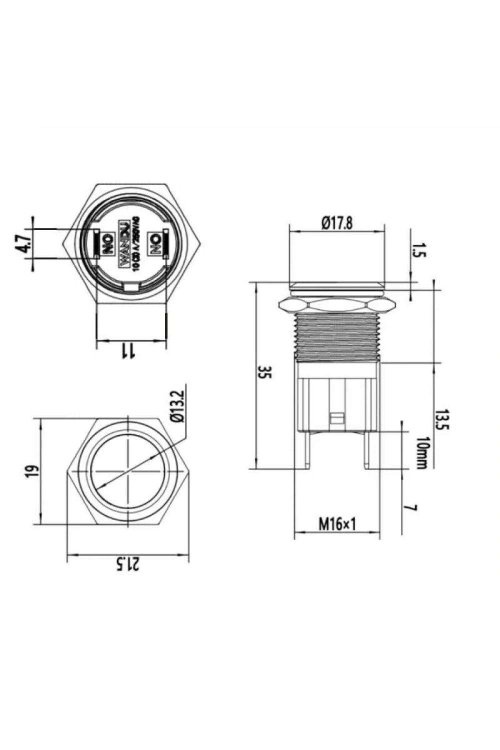 WD16D-P1 16mm Düz Yaylı Metal Buton