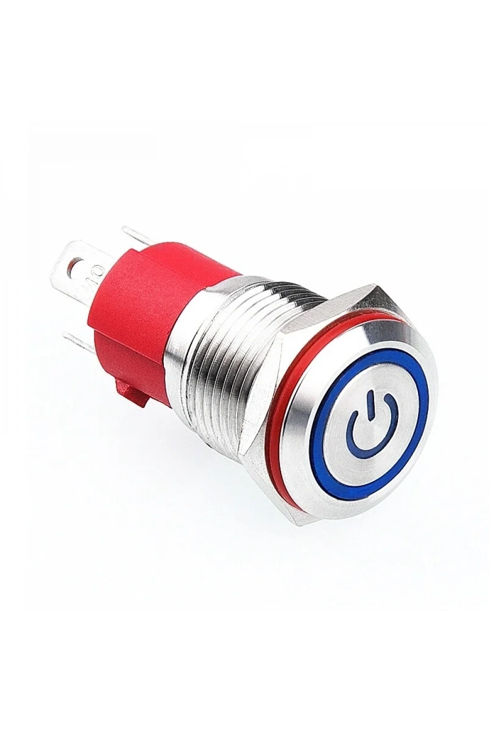WD16D-P1Z-EC 16mm Düz Anahtarlı Işıklı Power Metal Buton - Mavi