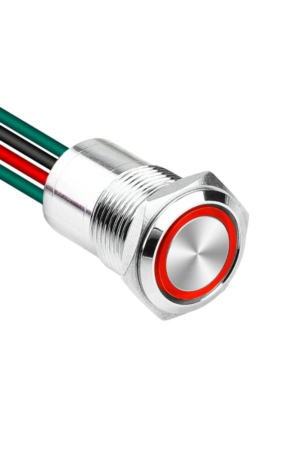 WD16D1-P2-E 16mm Düz Yaylı Işıklı Kablolu Metal Buton - Kırmızı