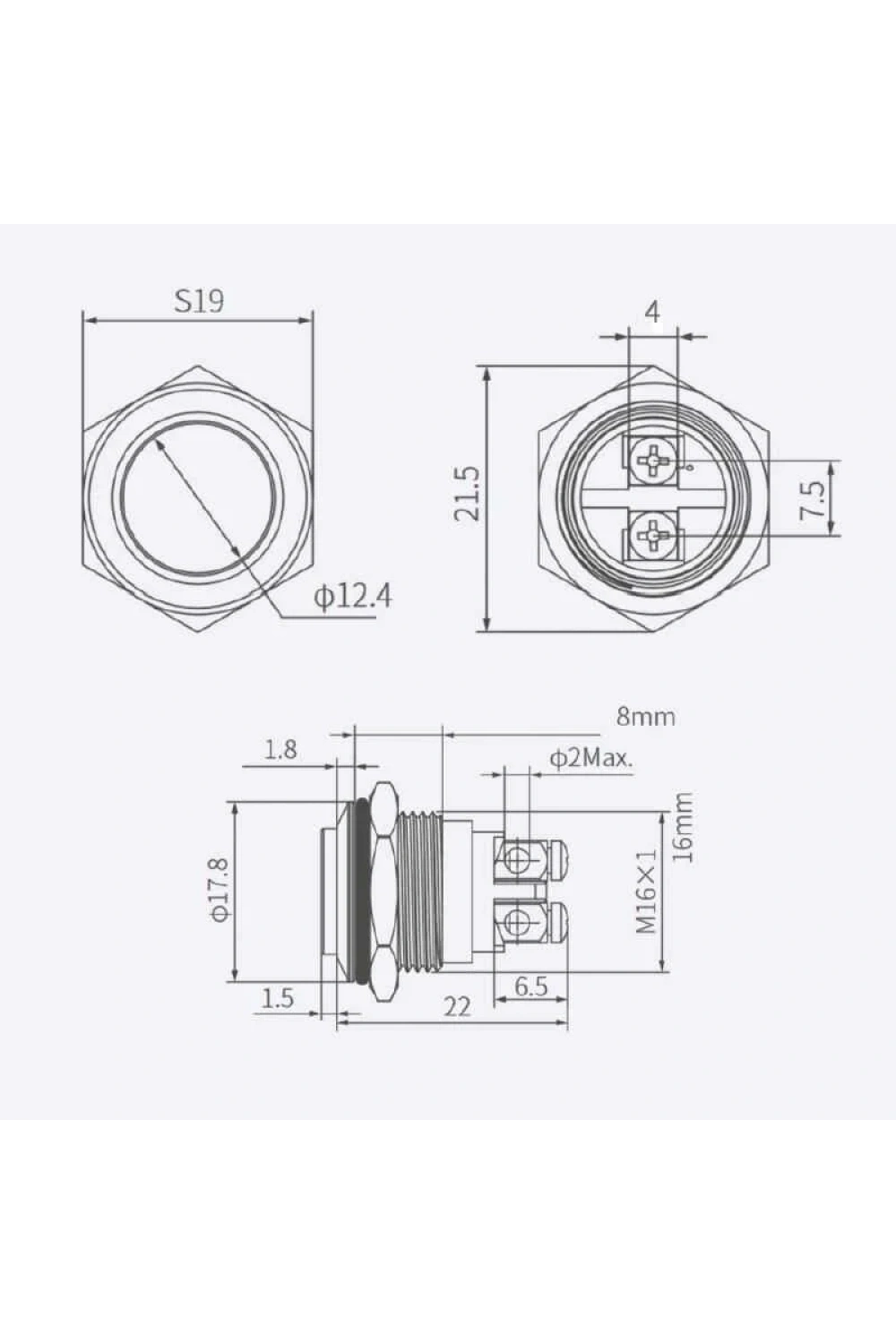 WD16H-G0 16mm Çıkık Yaylı Metal Buton