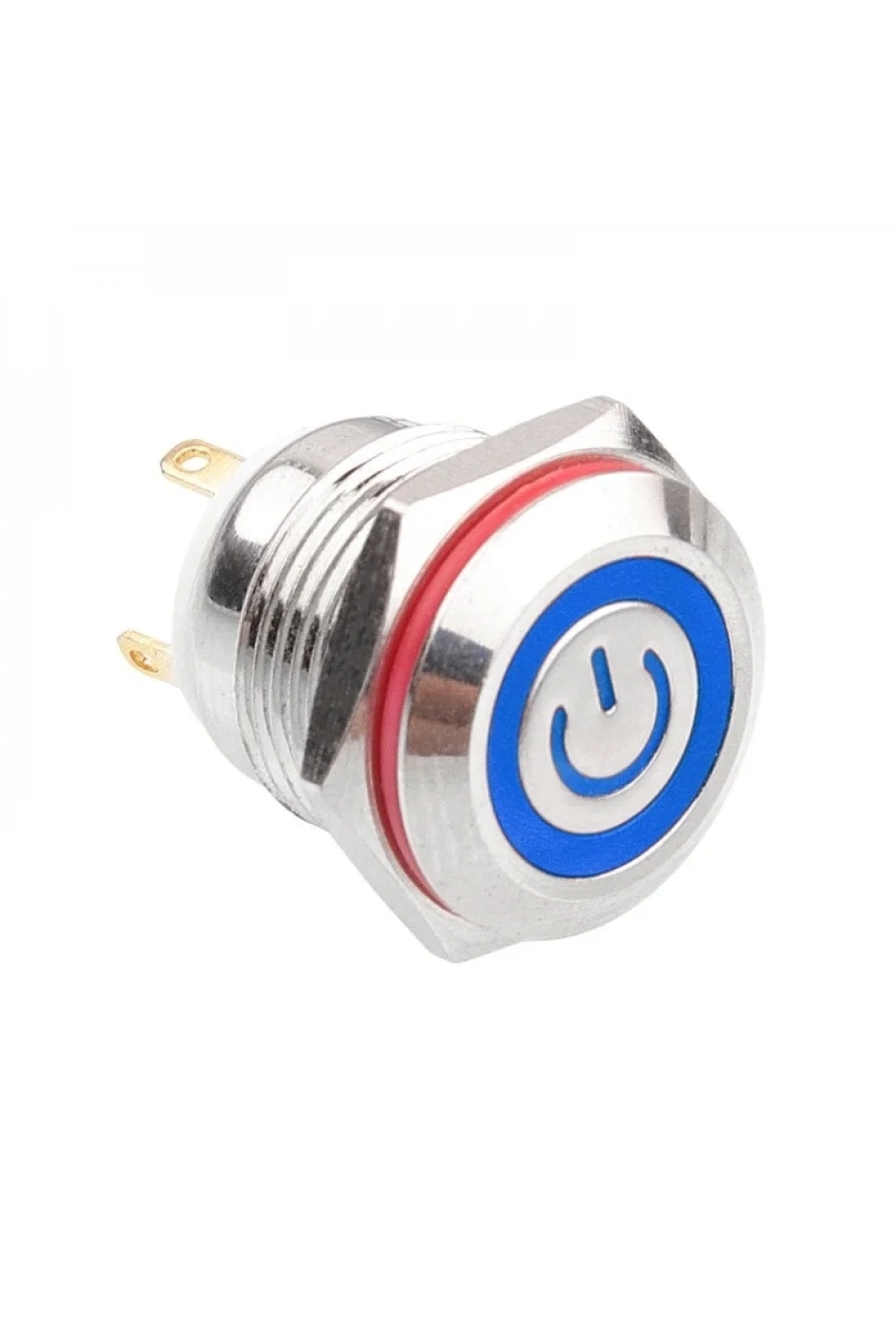 WD16H-P0-EC 16mm Düz Yaylı Işıklı Power Metal Buton - Mavi