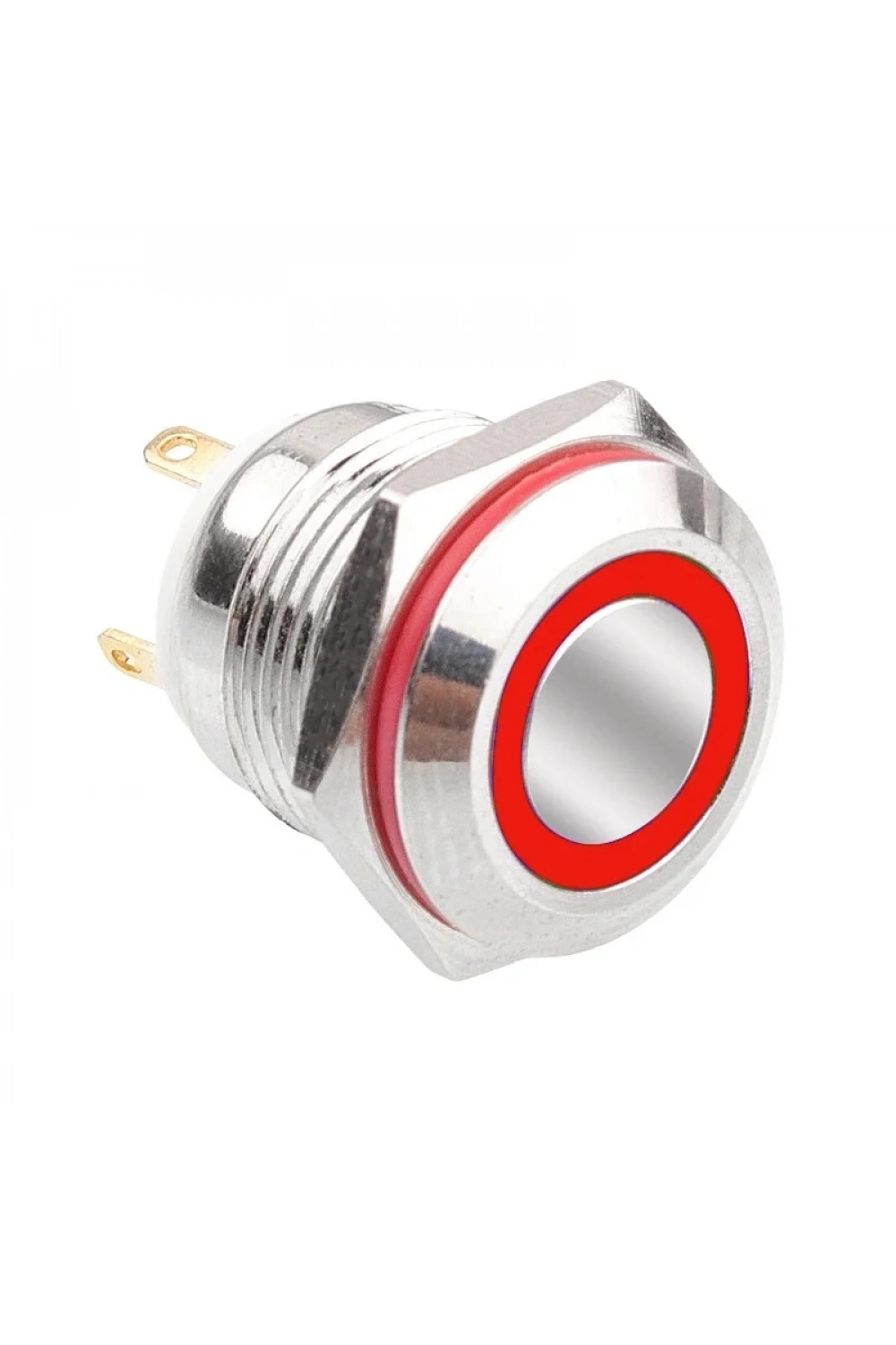 WD16H-P1-E 16mm Düz Yaylı Işıklı Metal Buton - Kırmızı