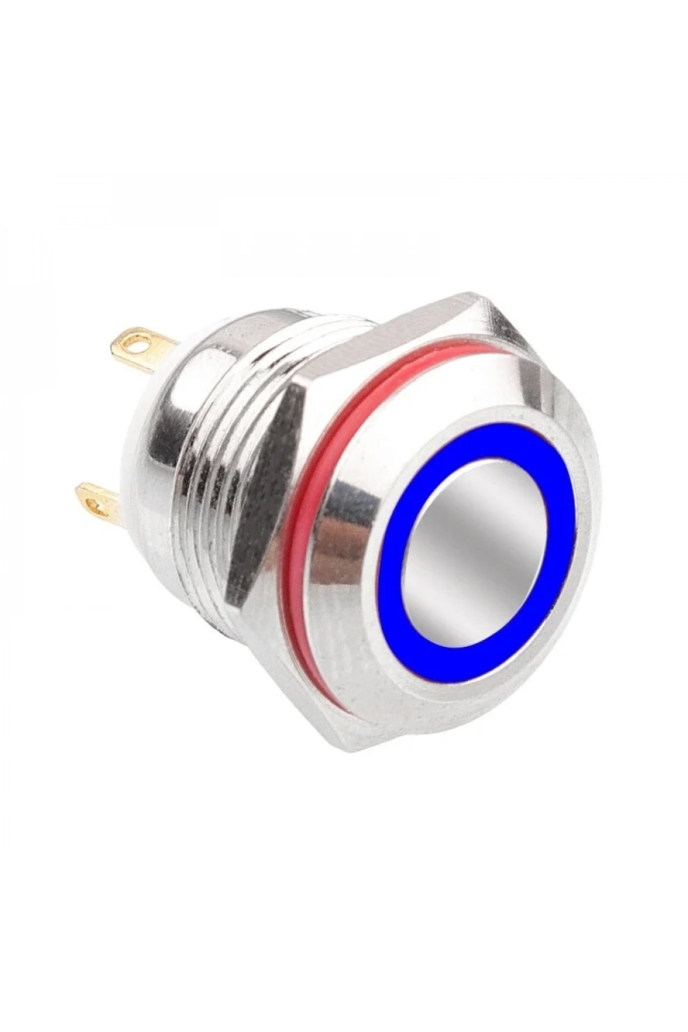 WD16H-P1-E 16mm Düz Yaylı Işıklı Metal Buton - Mavi