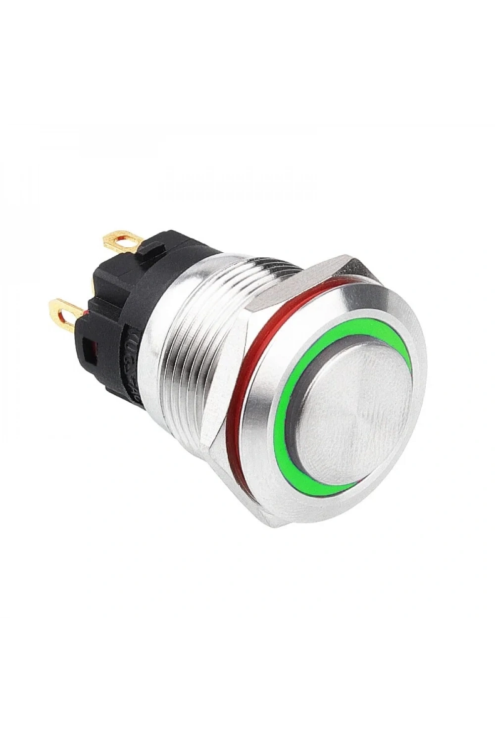 WD19A-G1-E 19mm Çıkık Yaylı Işıklı Metal Buton - Yeşil