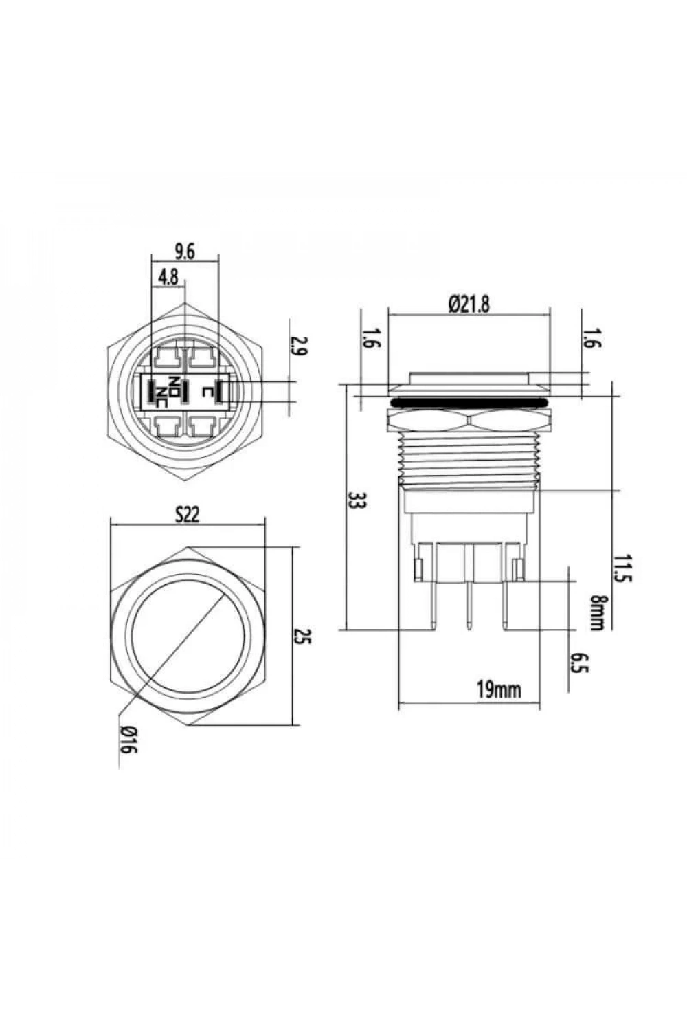 WD19A-G1Z 19mm Çıkık Anahtarlı Metal Buton