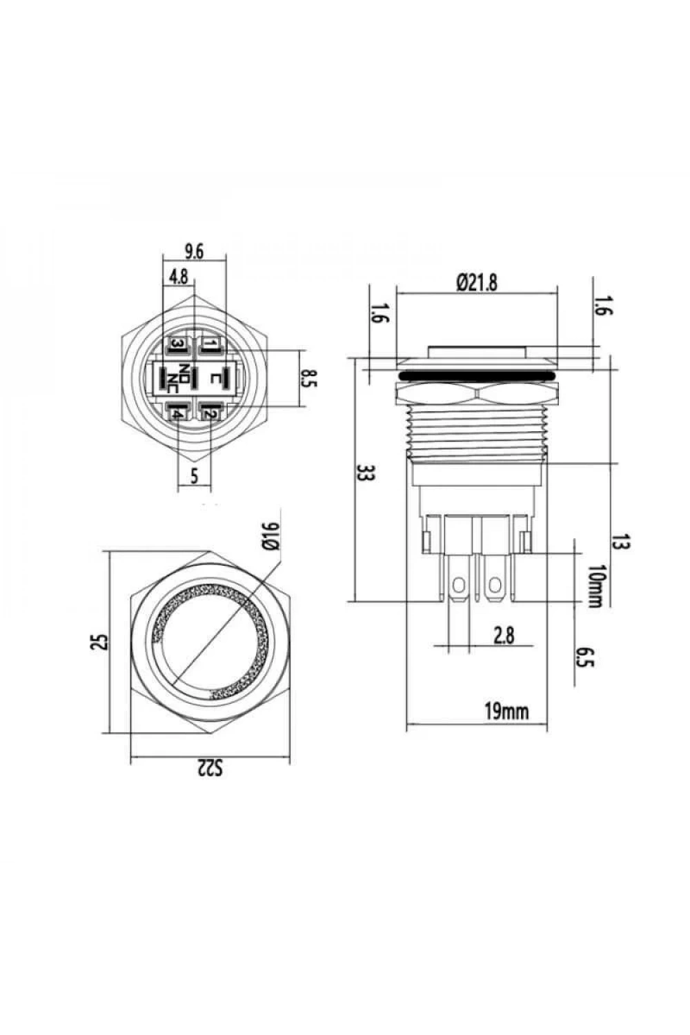 WD19A-G1Z-E 19mm Çıkık Anahtarlı Işıklı Metal Buton - Sarı