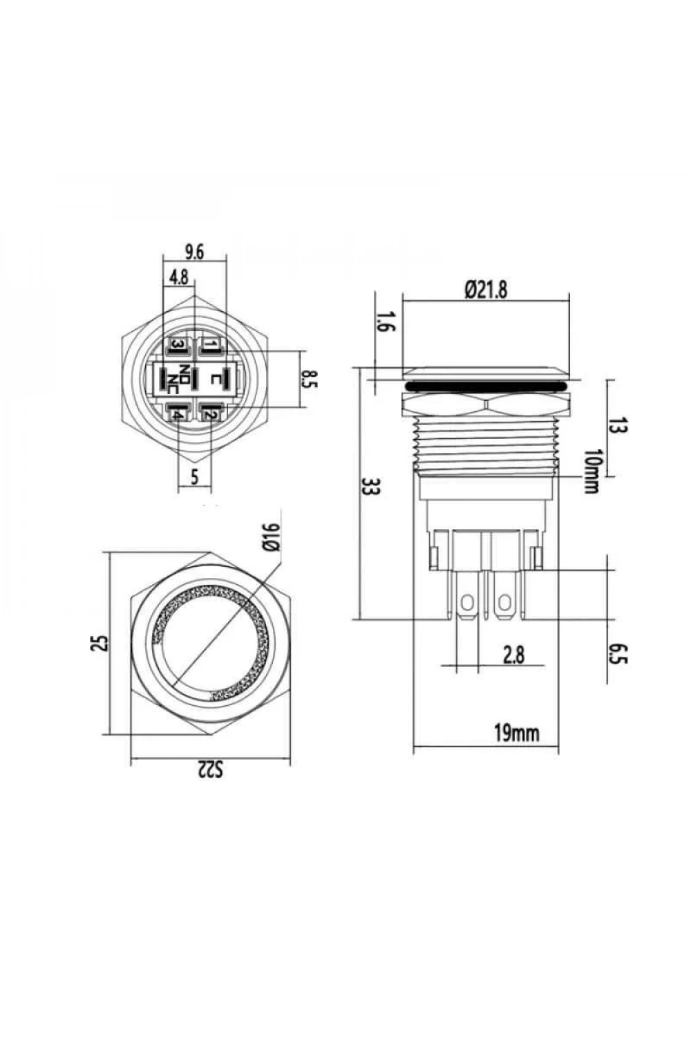 WD19A-P1-E 19mm Düz Yaylı Işıklı Metal Buton - Sarı