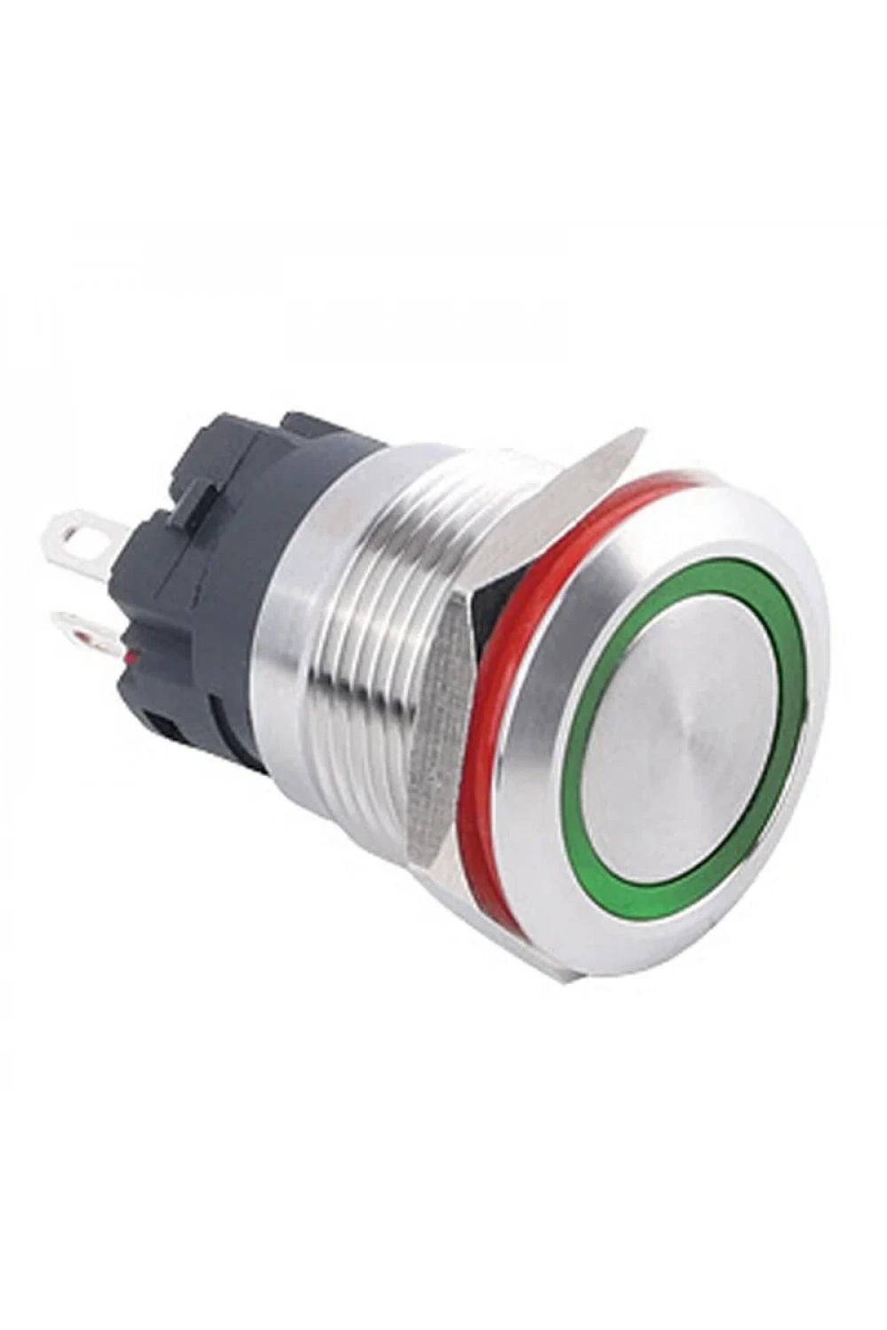 WD19A-P1-E 19mm Düz Yaylı Işıklı Metal Buton - Yeşil