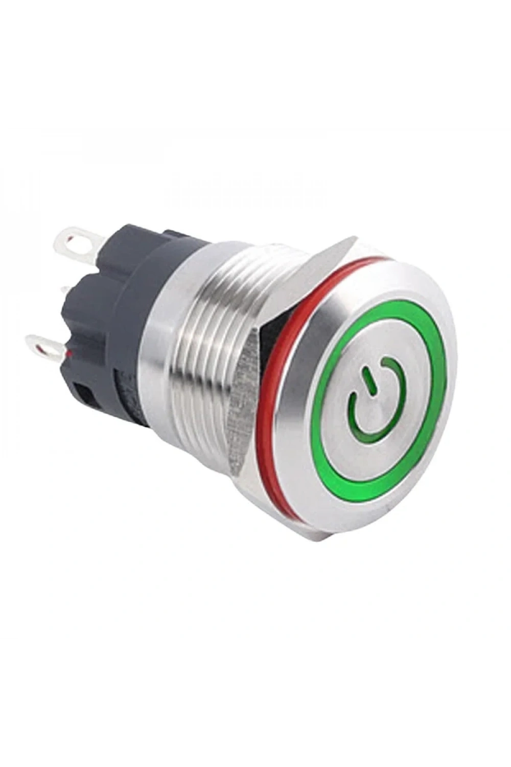WD19A-P1-EC 19mm Düz Yaylı Işıklı Power Metal Buton - Yeşil