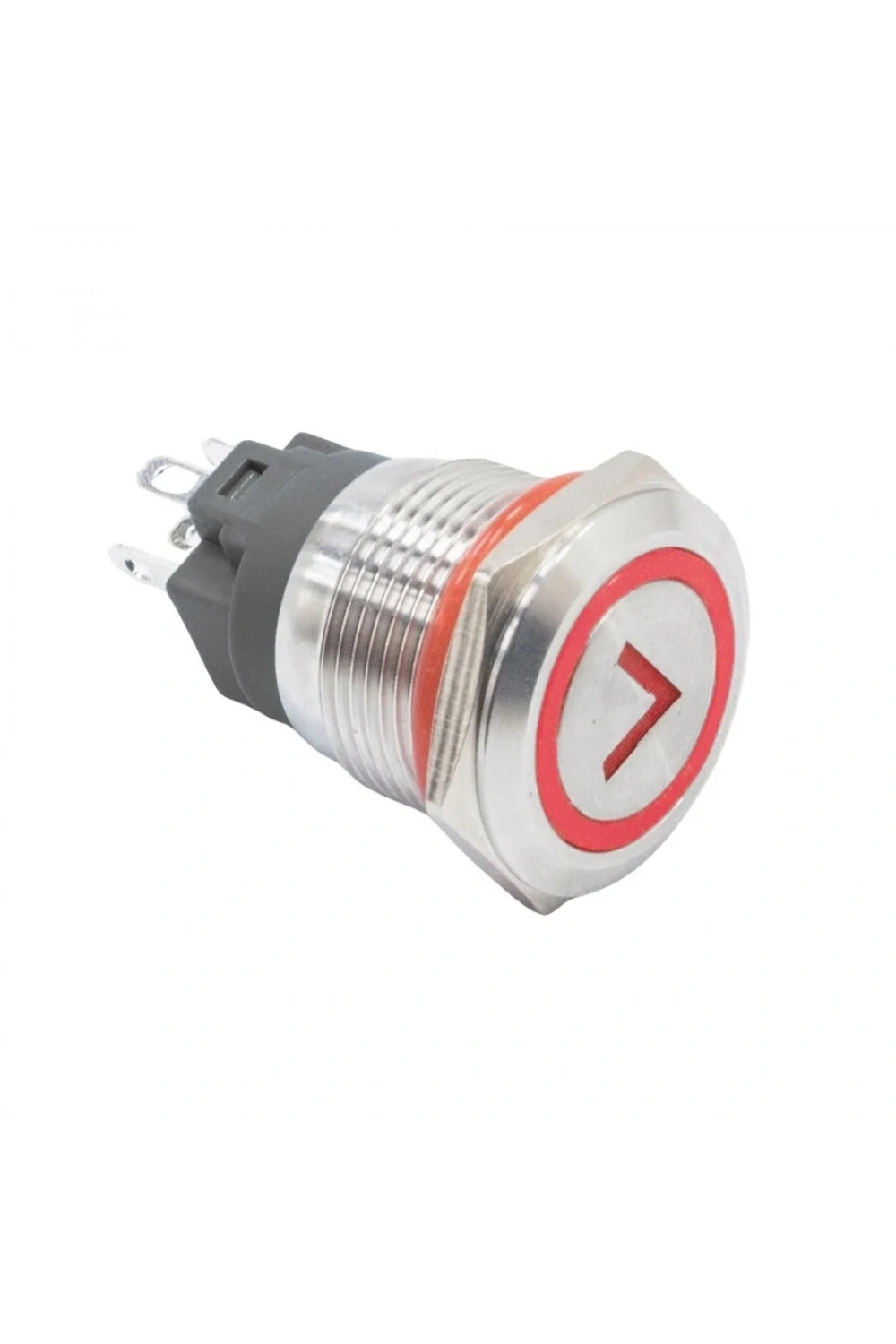 WD19A-P1-ET 19mm Düz Yaylı Işıklı Ok İşaretli Metal Buton - Kırmızı