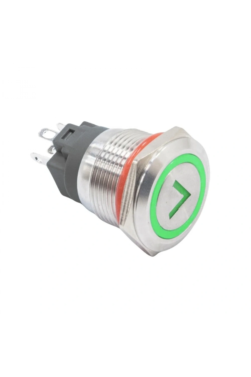 WD19A-P1-ET 19mm Düz Yaylı Işıklı Ok İşaretli Metal Buton - Yeşil