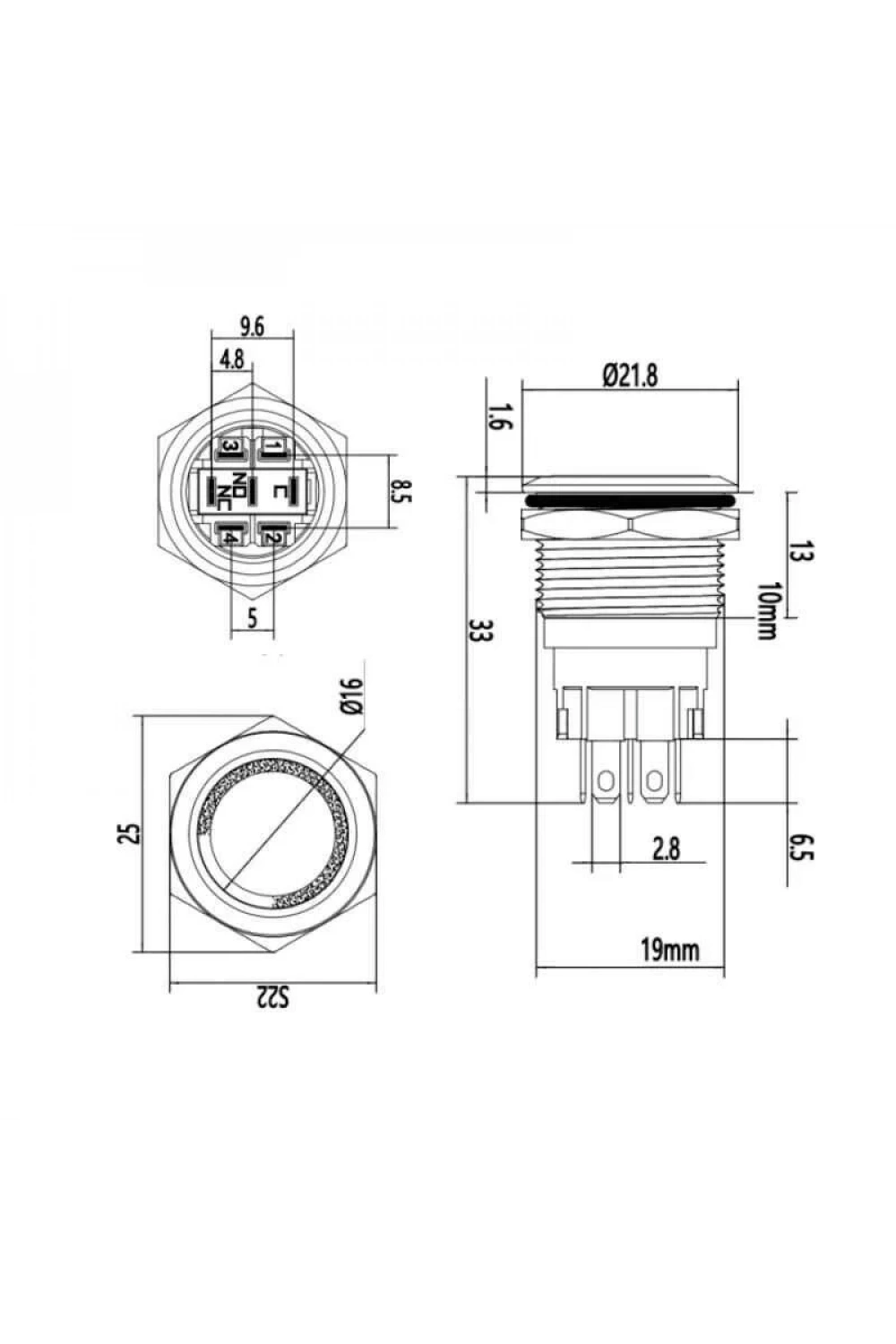 WD19A-P1Z-E 19mm Düz Anahtarlı Işıklı Metal Buton - Kırmızı