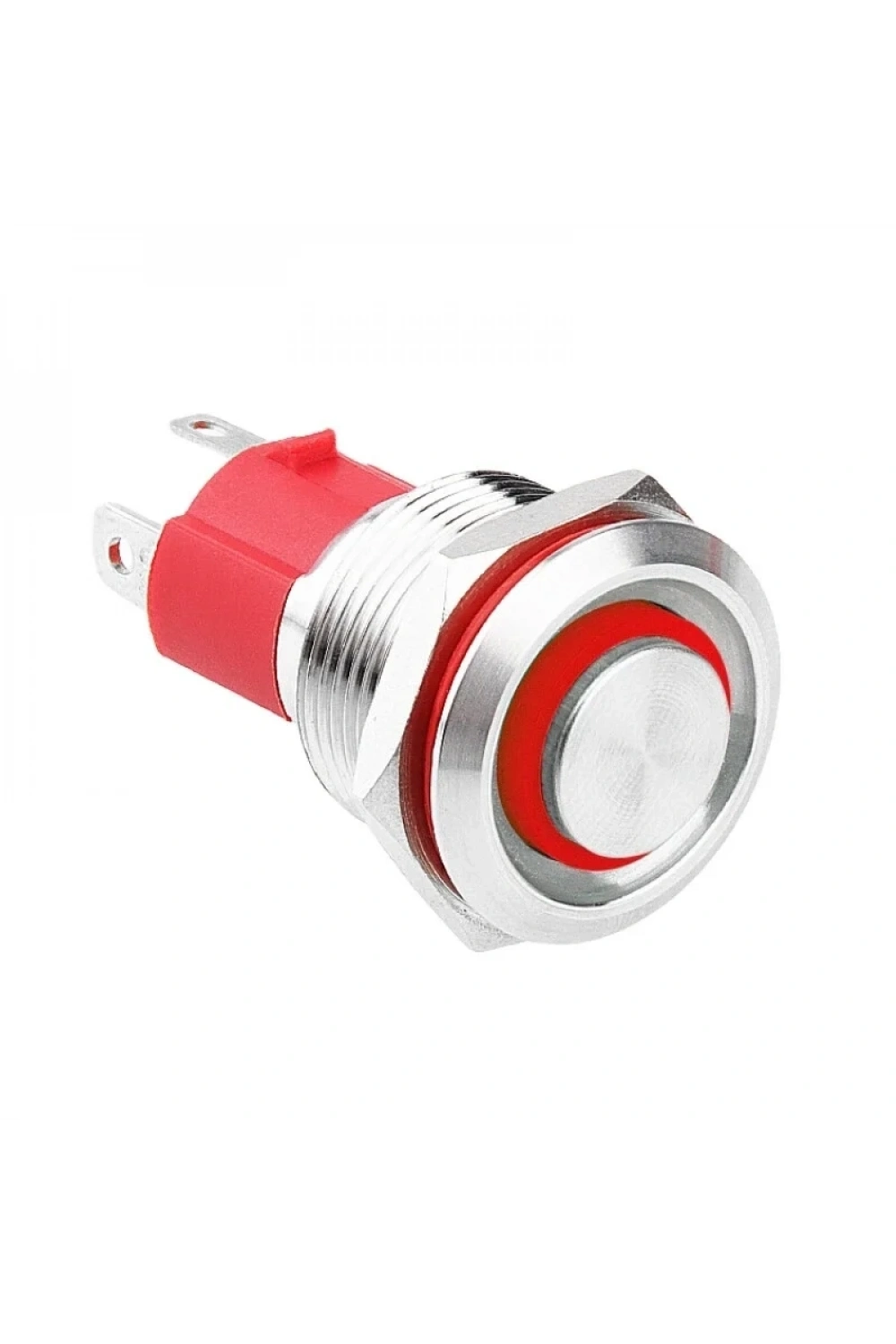 WD19D-P1-E 19mm Düz Yaylı Işıklı Metal Buton - Kırmızı
