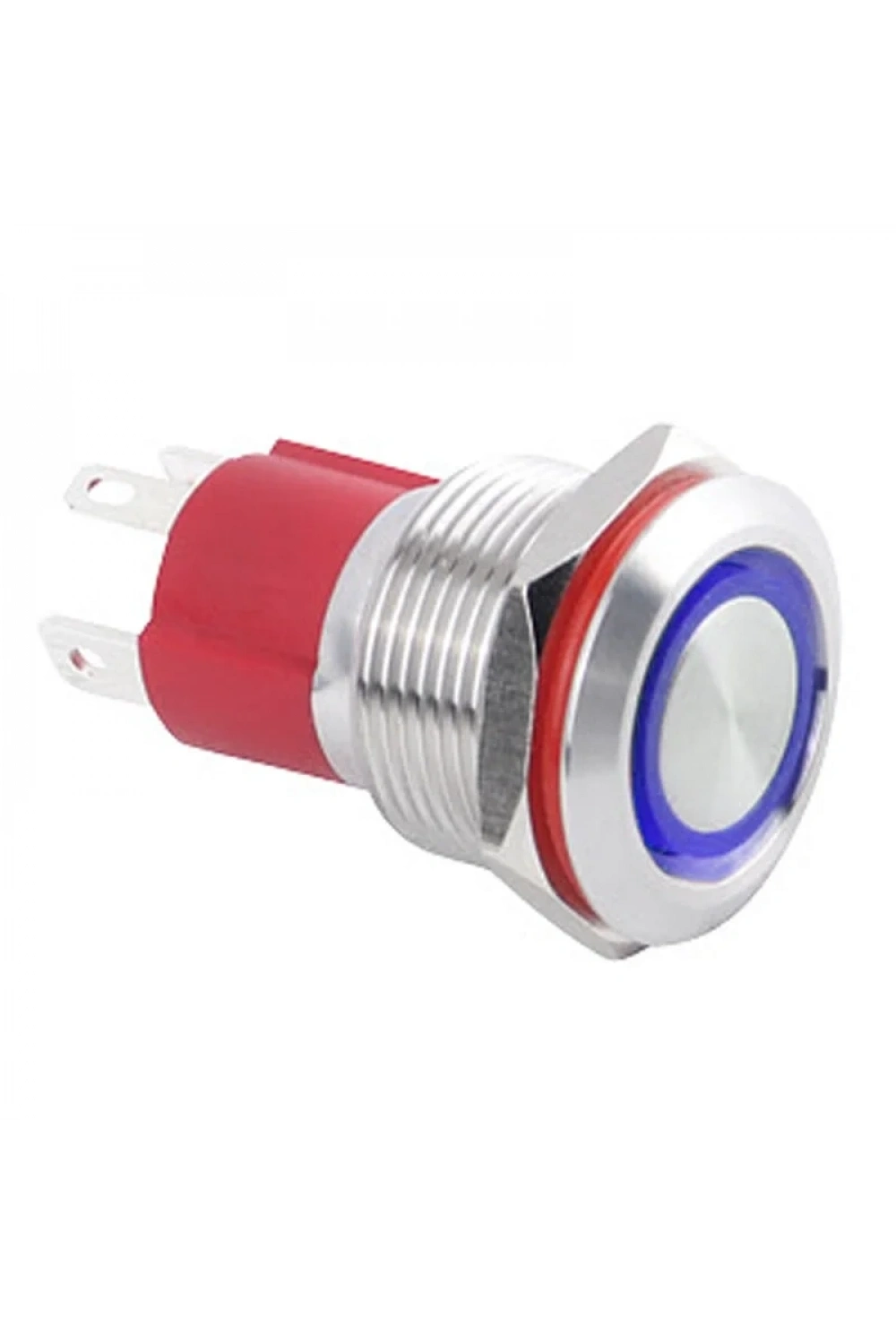 WD19D-P1-E 19mm Düz Yaylı Işıklı Metal Buton - Mavi